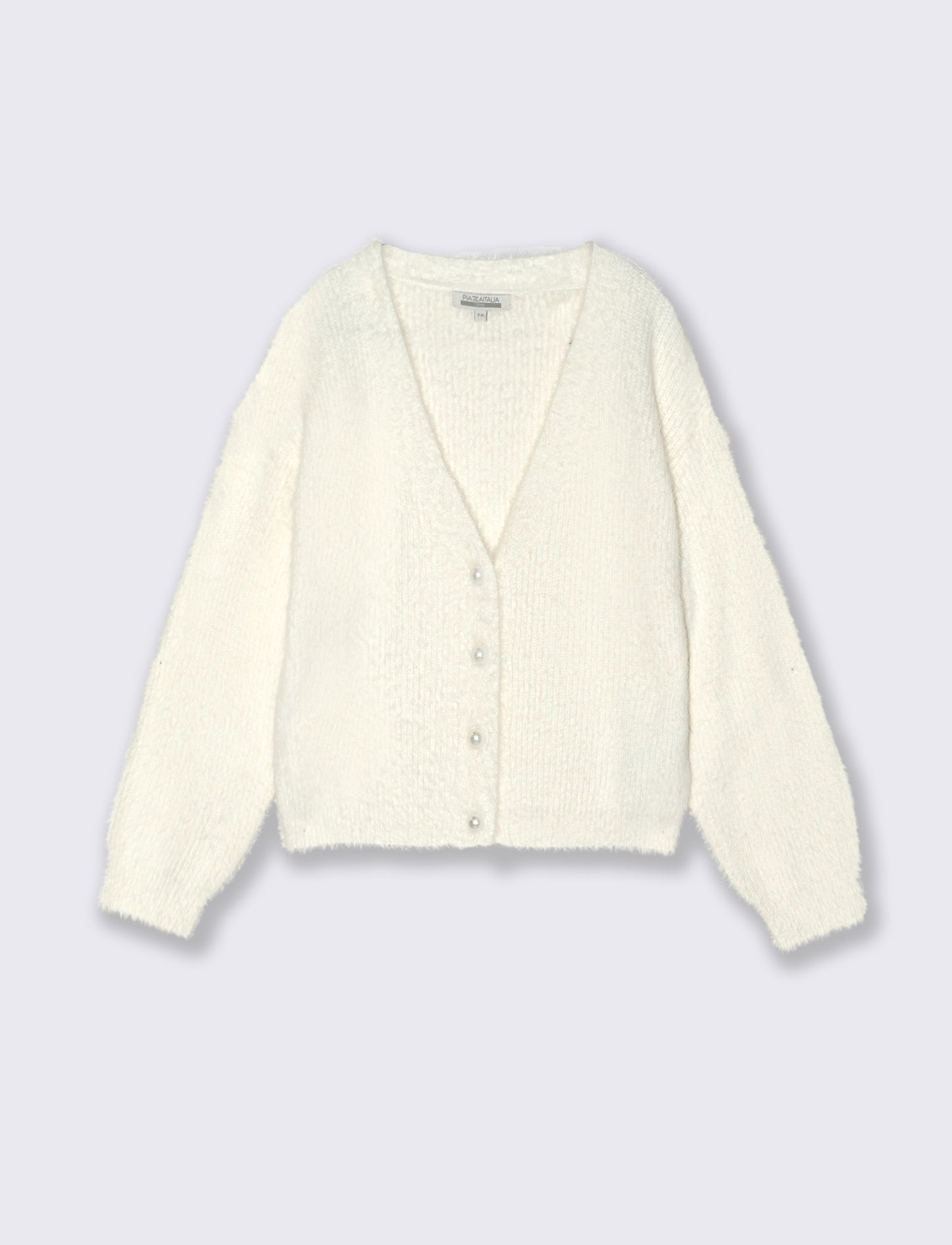 Cardigan in filato morbido con bottoni perlati. - Bianco latte