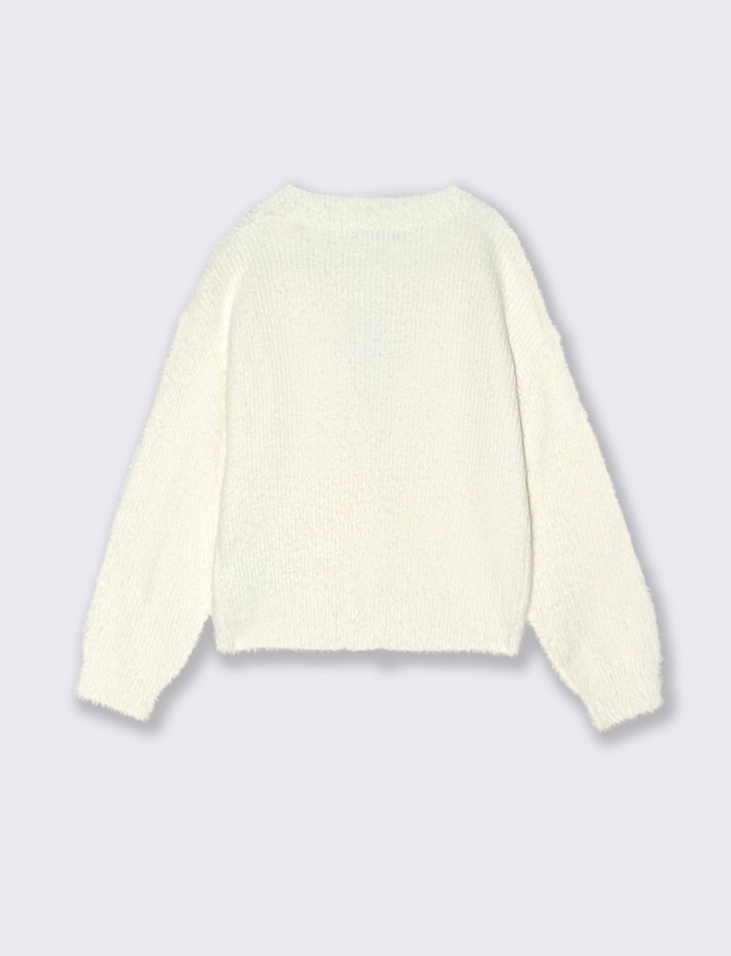 Cardigan in filato morbido con bottoni perlati. - Bianco latte