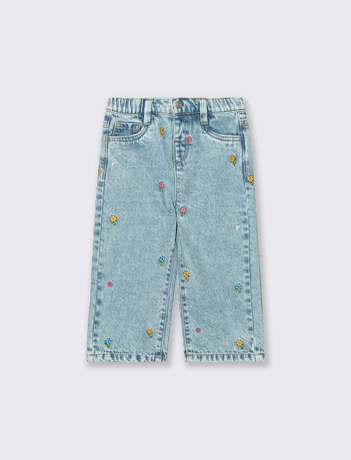 Jeans ampio con ricami - Denim