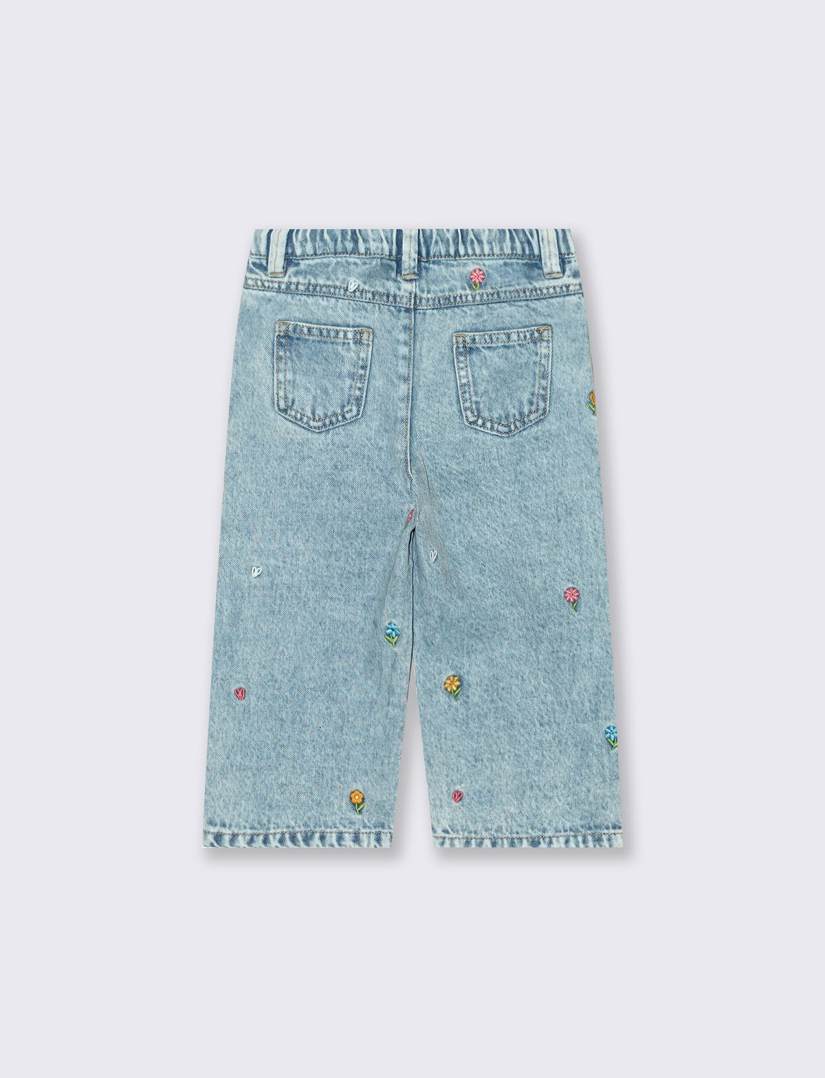 Jeans ampio con ricami - Denim