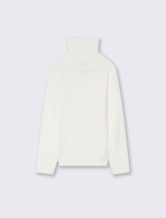 Maglia collo alto con trecce. - Bianco latte