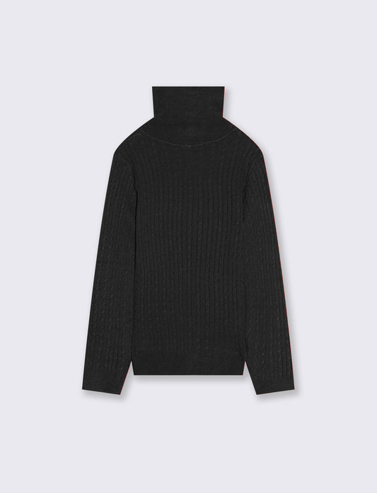 Maglia collo alto con trecce. - Nero