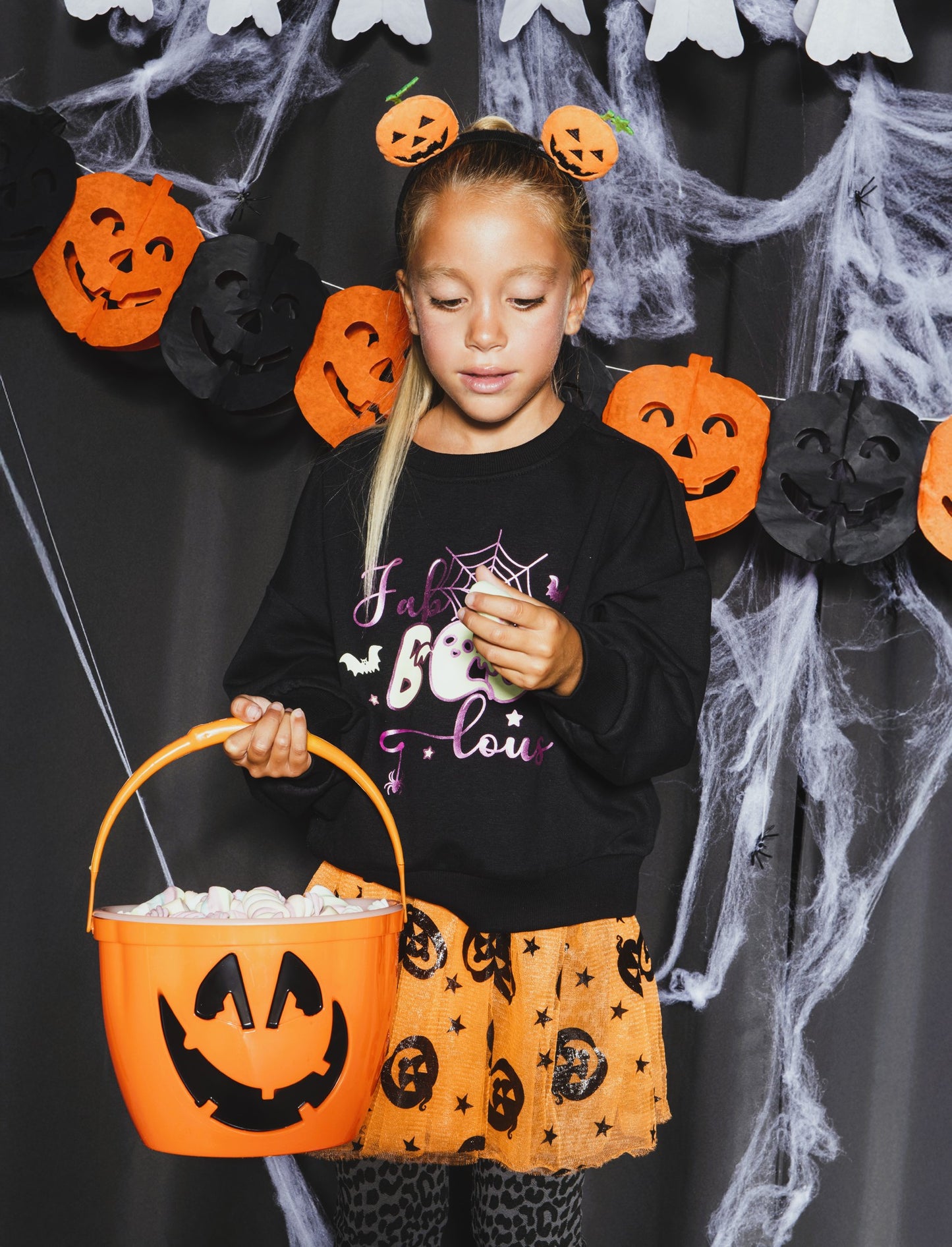 Felpa da bambina a tema Halloween - Nero
