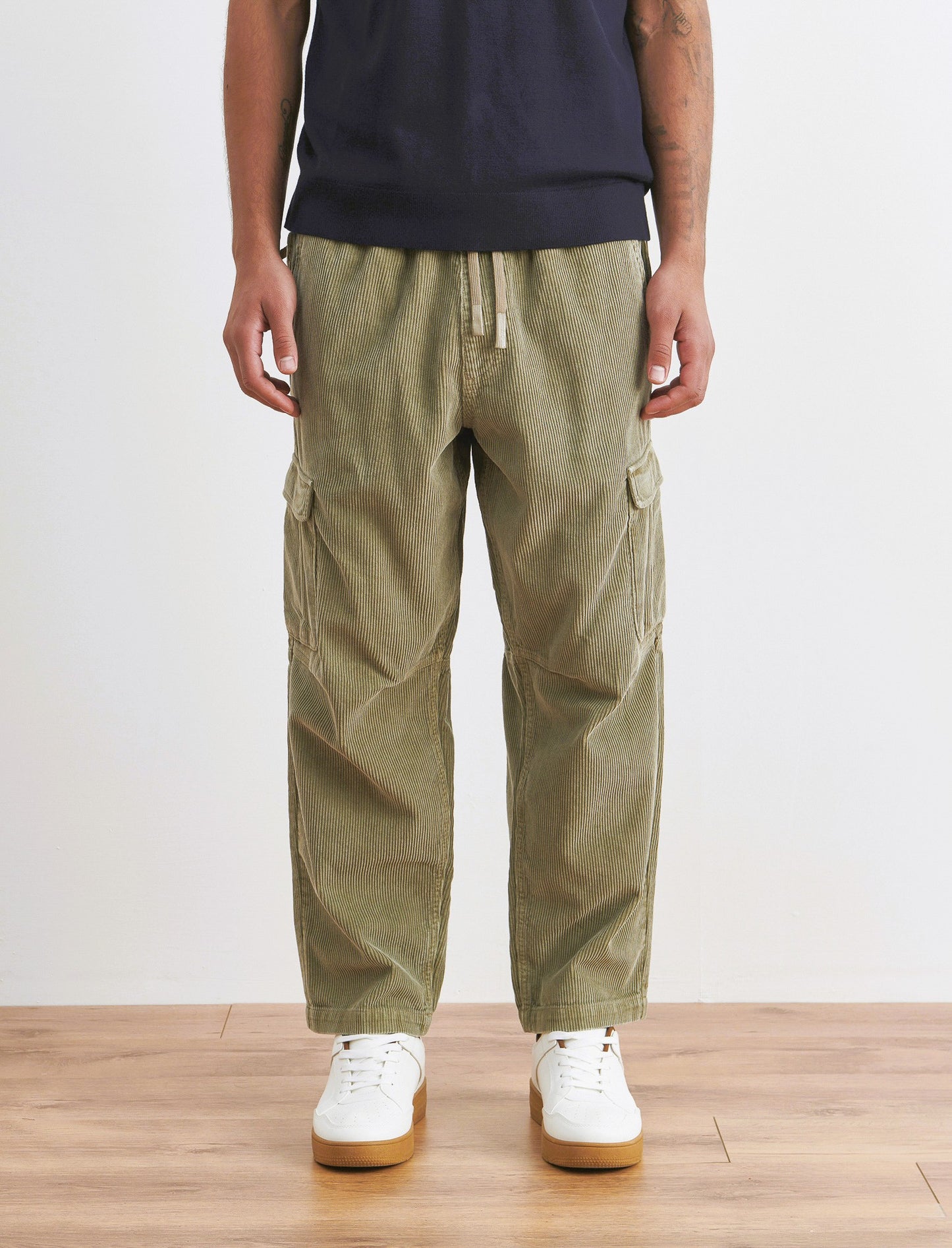 PANTALONI CARGO IN VELLUTO BAGGY CARGO FIT - Verde oliva