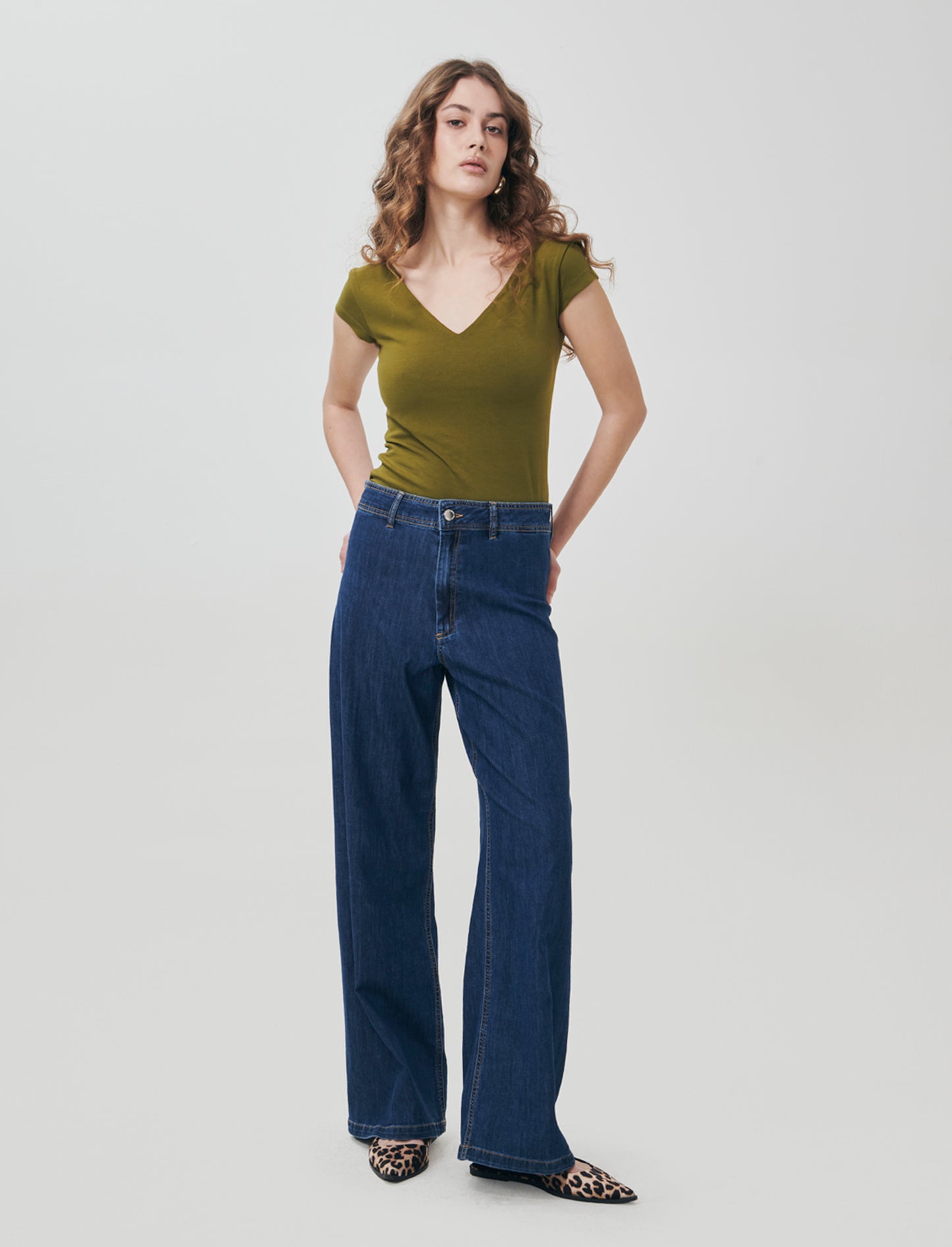 Jeans Gamba Larga con Vita Alta - Denim