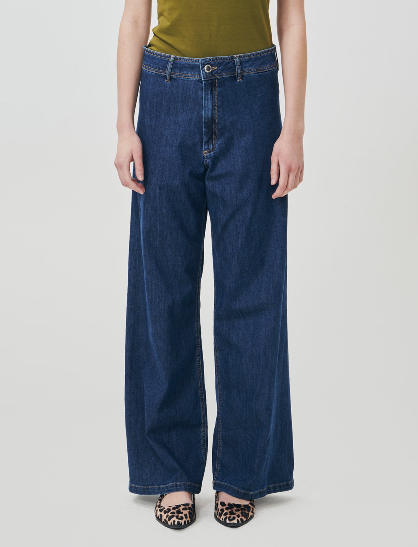 Jeans Gamba Larga con Vita Alta - Denim