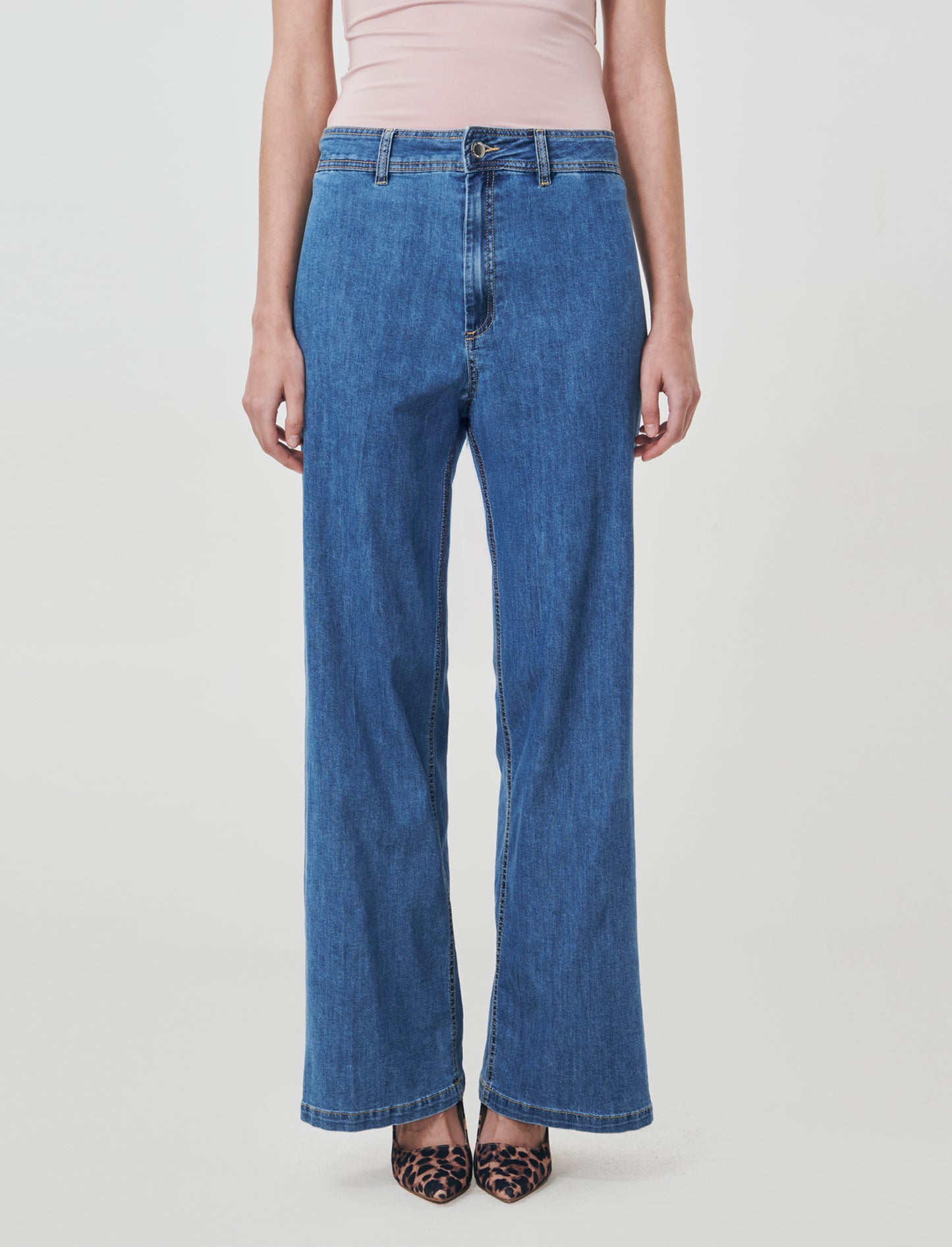 Jeans Gamba Larga con Vita Alta - Denim chiaro