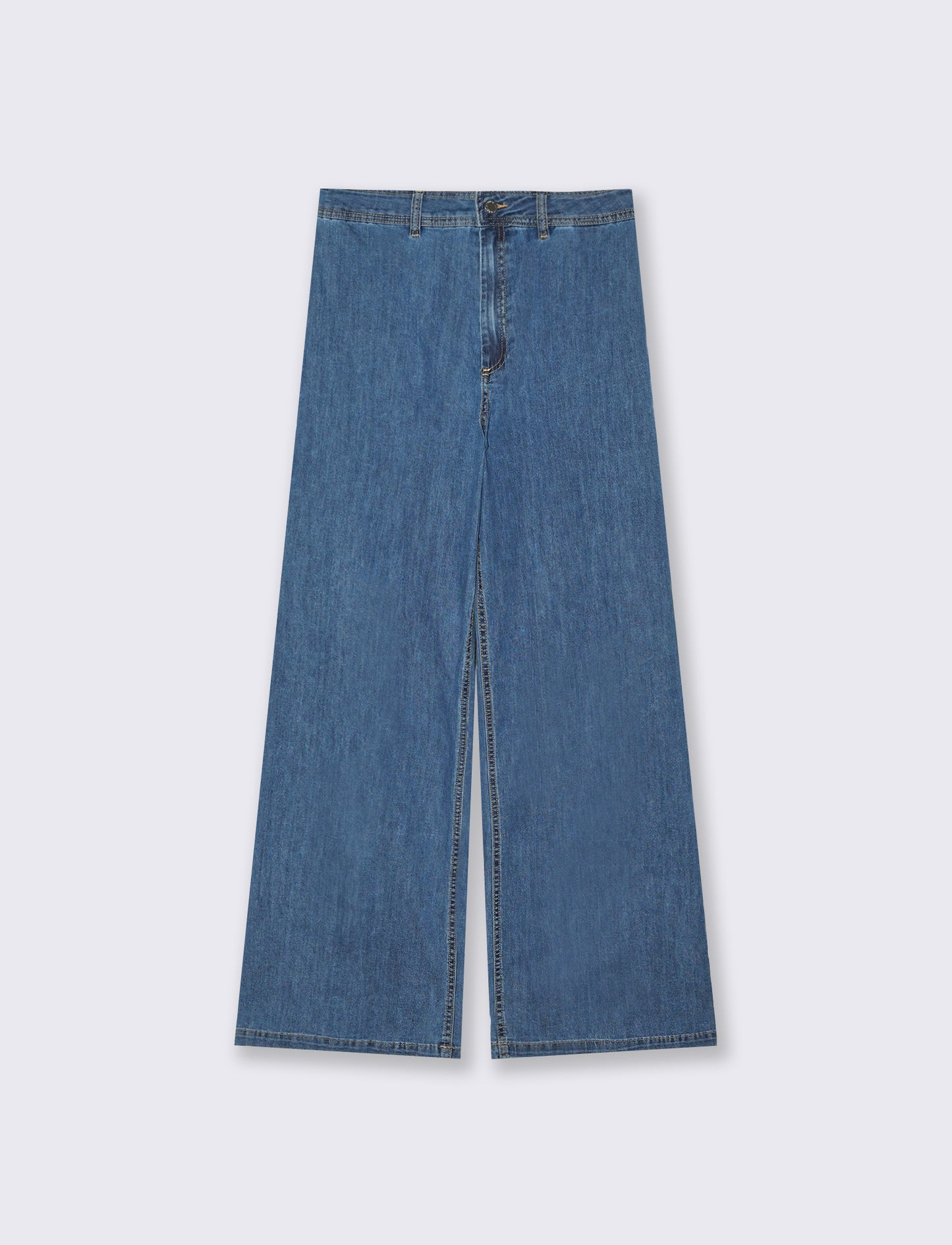 Jeans Gamba Larga con Vita Alta - Denim chiaro