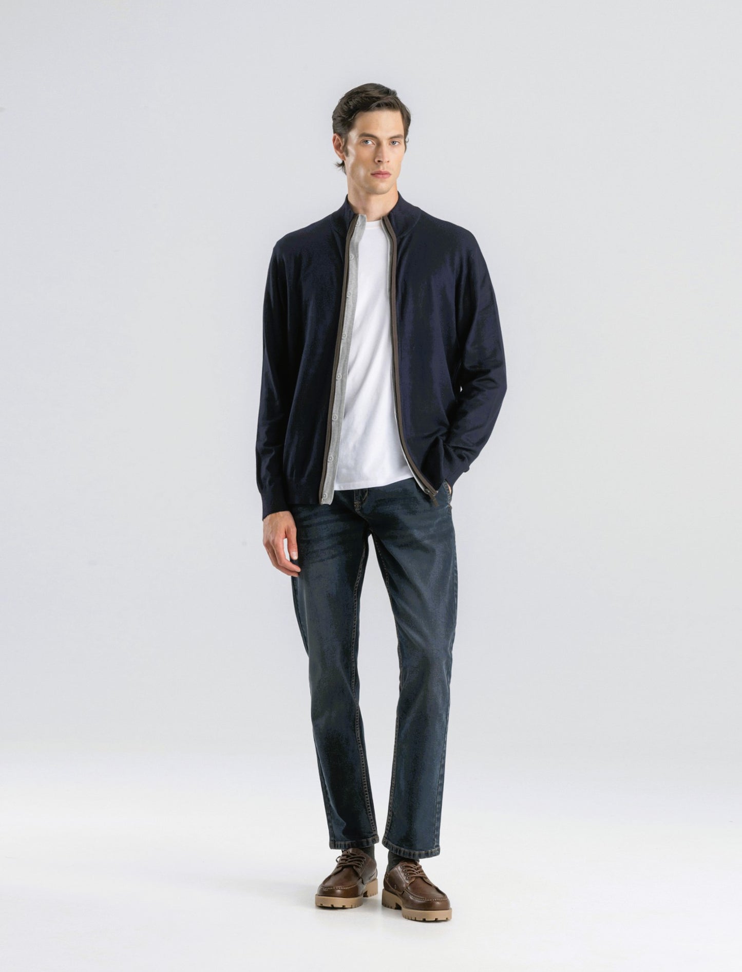 MAGLIA CARDIGAN CON BOTTONI E CERNIERA - Blu