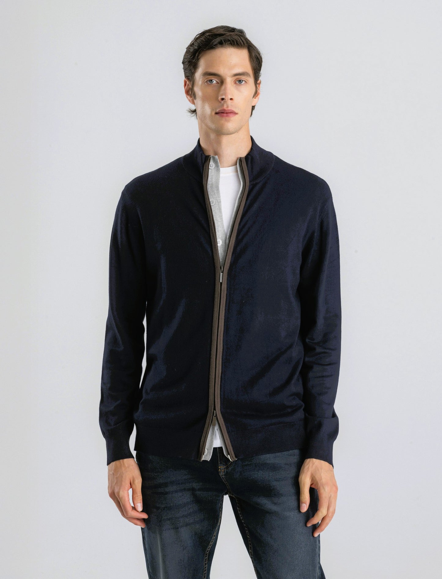 MAGLIA CARDIGAN CON BOTTONI E CERNIERA - Blu
