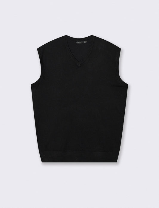 MAGLIA SENZA MANICHE SCOLLO A V - Nero