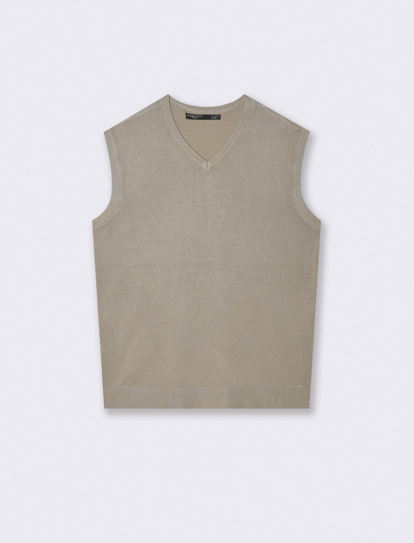 MAGLIA SENZA MANICHE SCOLLO A V - Beige