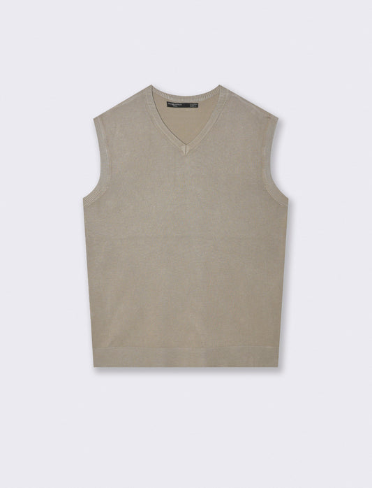 MAGLIA SENZA MANICHE SCOLLO A V - Beige