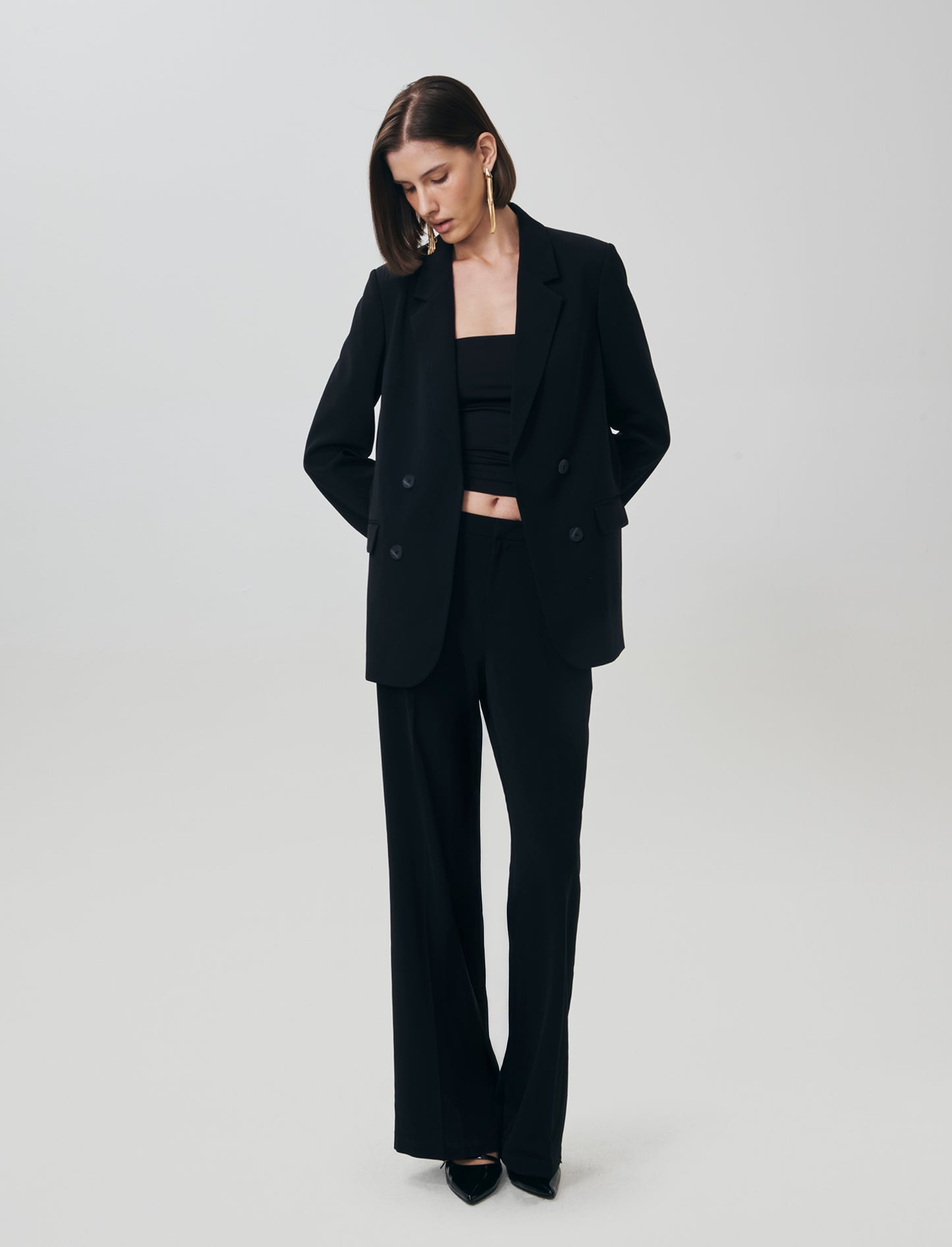 Pantalone Gamba Larga con Pinces Retro - Nero