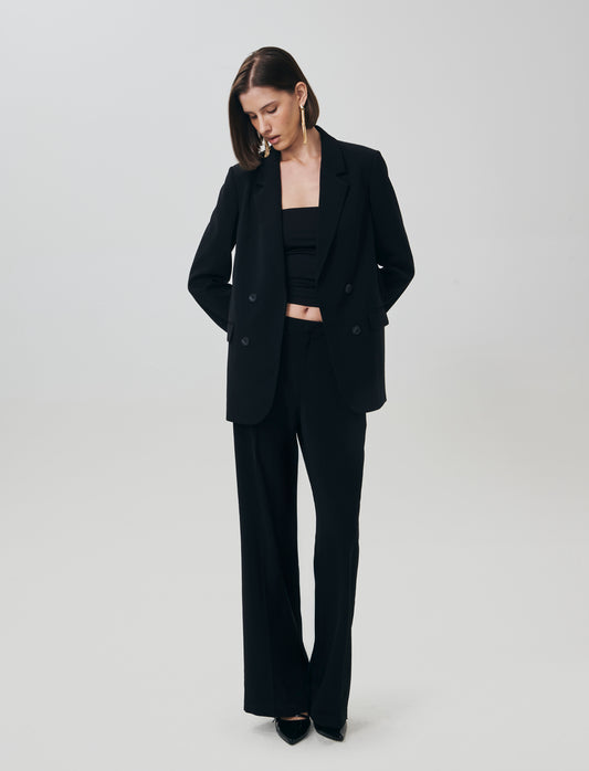 Pantalone Gamba Larga con Pinces Retro - Nero