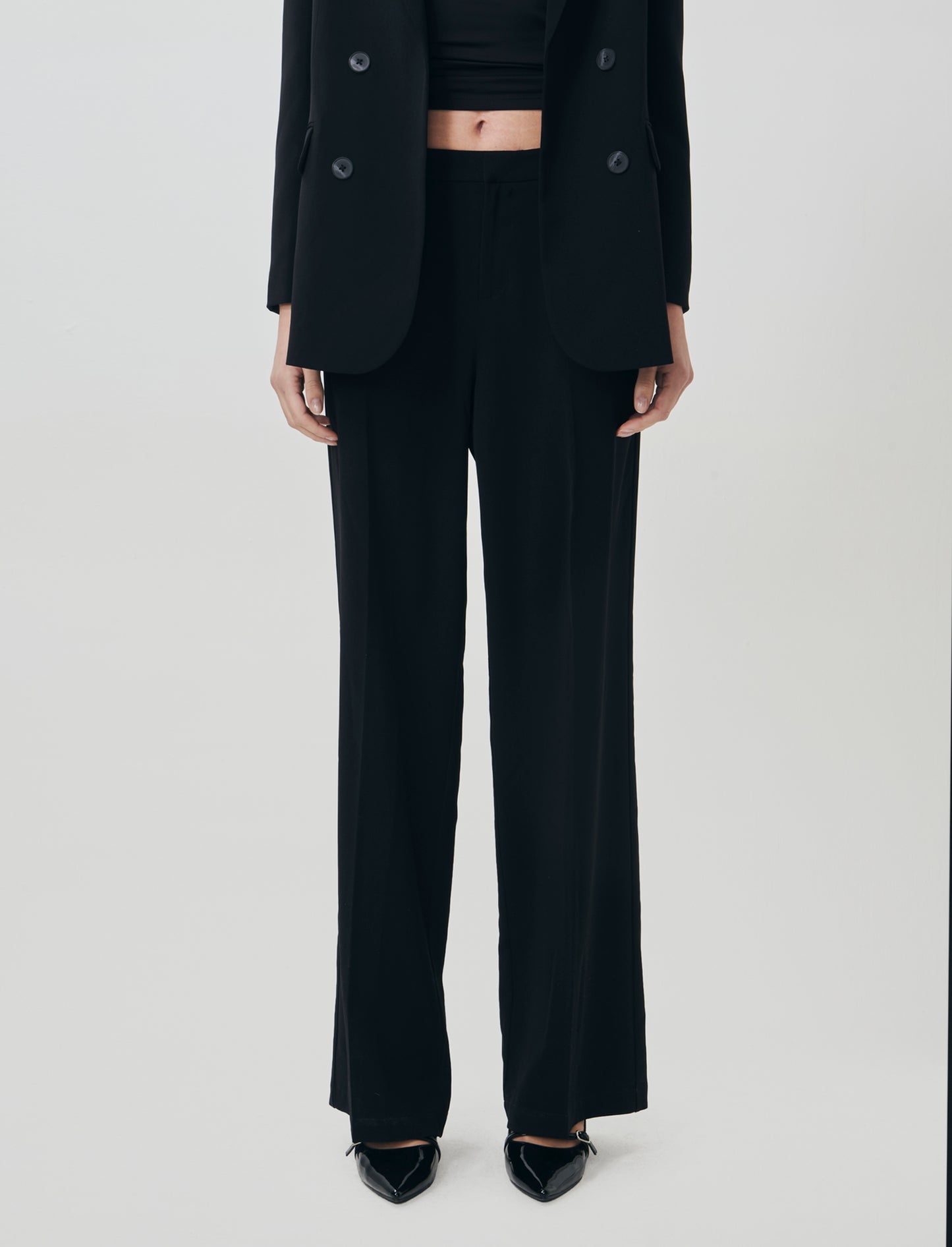 Pantalone Gamba Larga con Pinces Retro - Nero