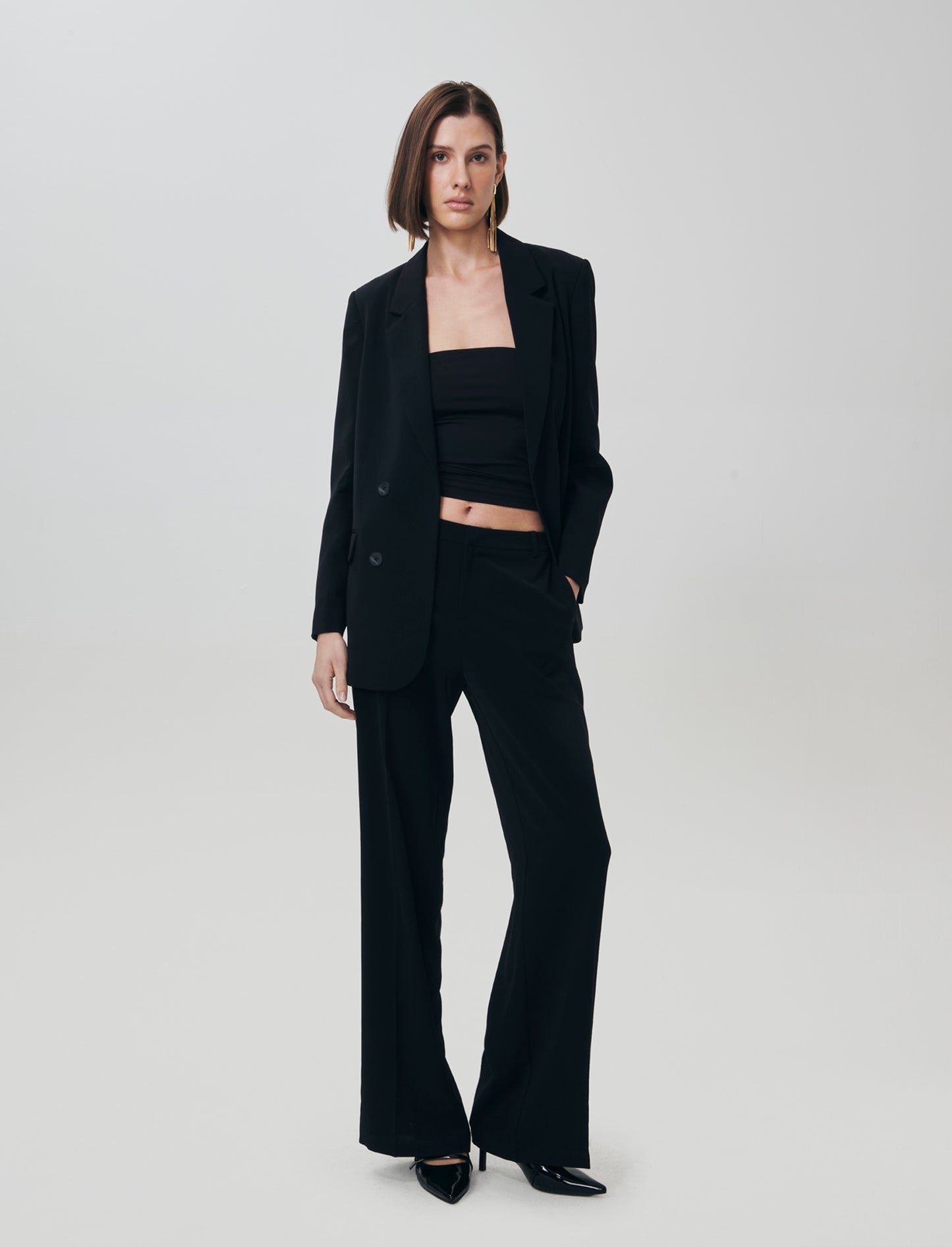 Pantalone Gamba Larga con Pinces Retro - Nero