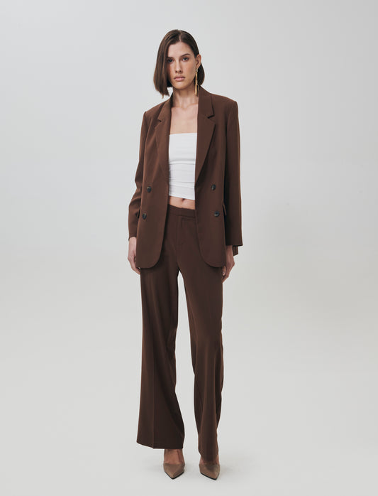 Pantalone Gamba Larga con Pinces Retro - Marrone cioccolato