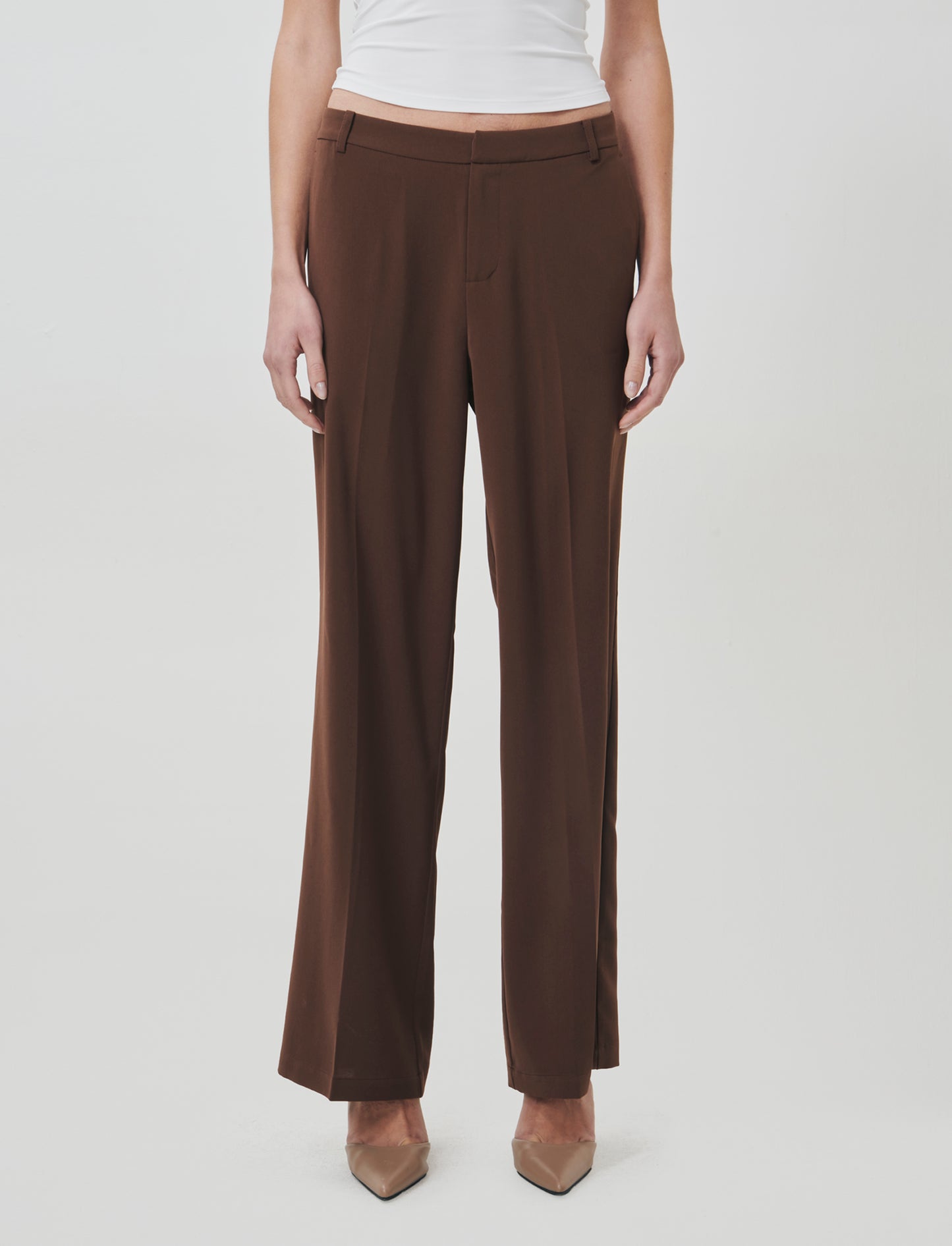 Wide Leg Trousers with Retro Pleats - Brown