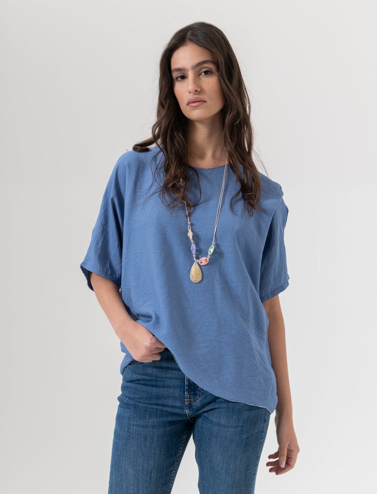 Tshirt over con dettaglio lurex - Denim