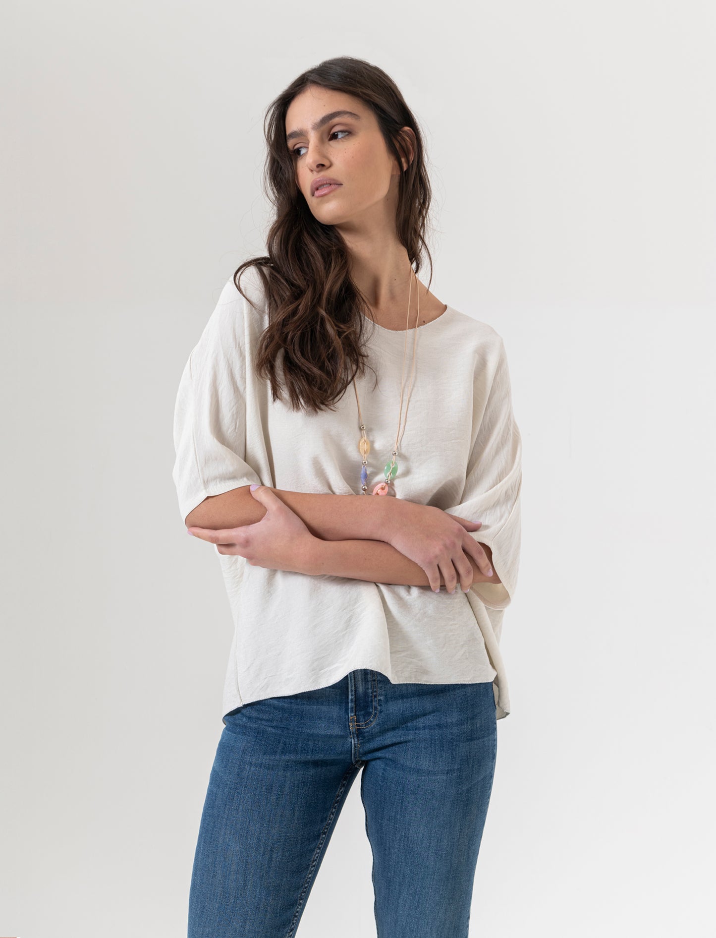 Tshirt over con dettaglio lurex - Bianco gesso