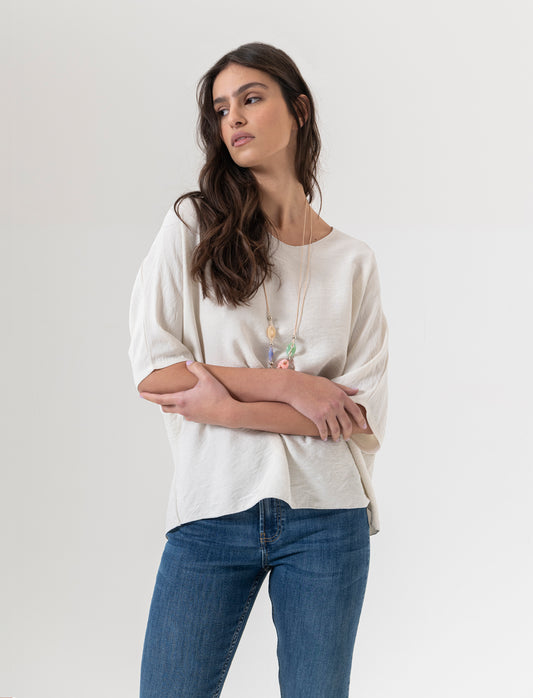Tshirt over con dettaglio lurex - Bianco gesso
