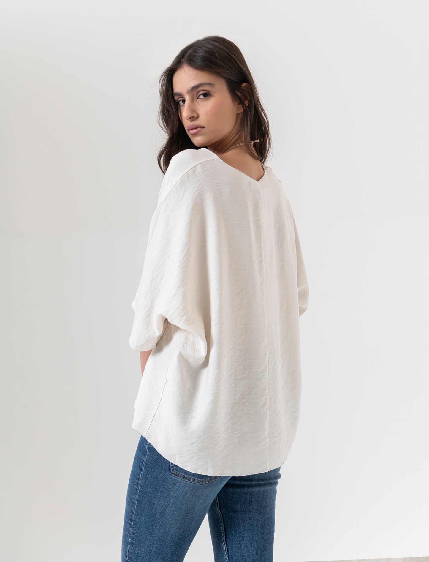 Tshirt over con dettaglio lurex - Bianco gesso