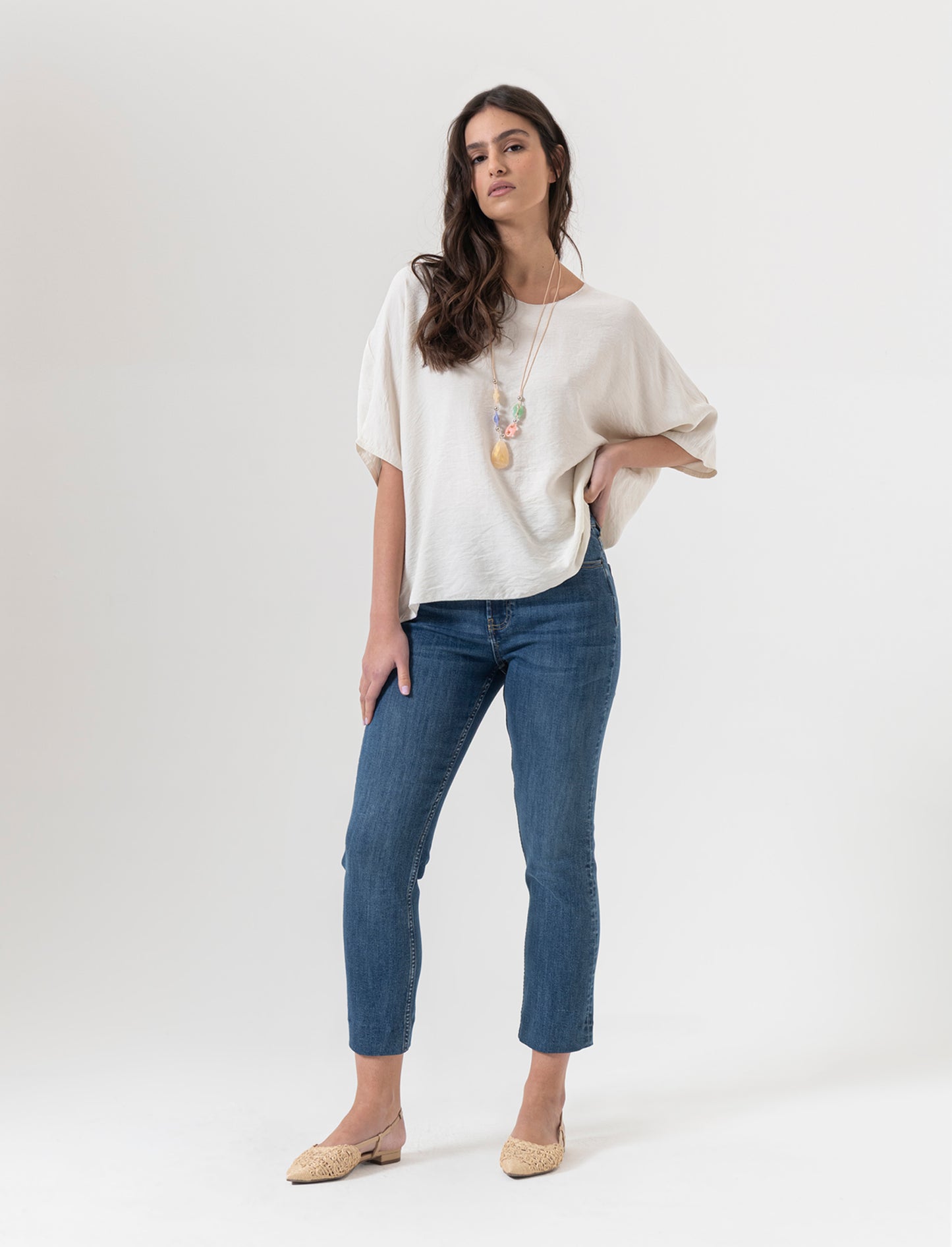 Tshirt over con dettaglio lurex - Bianco gesso