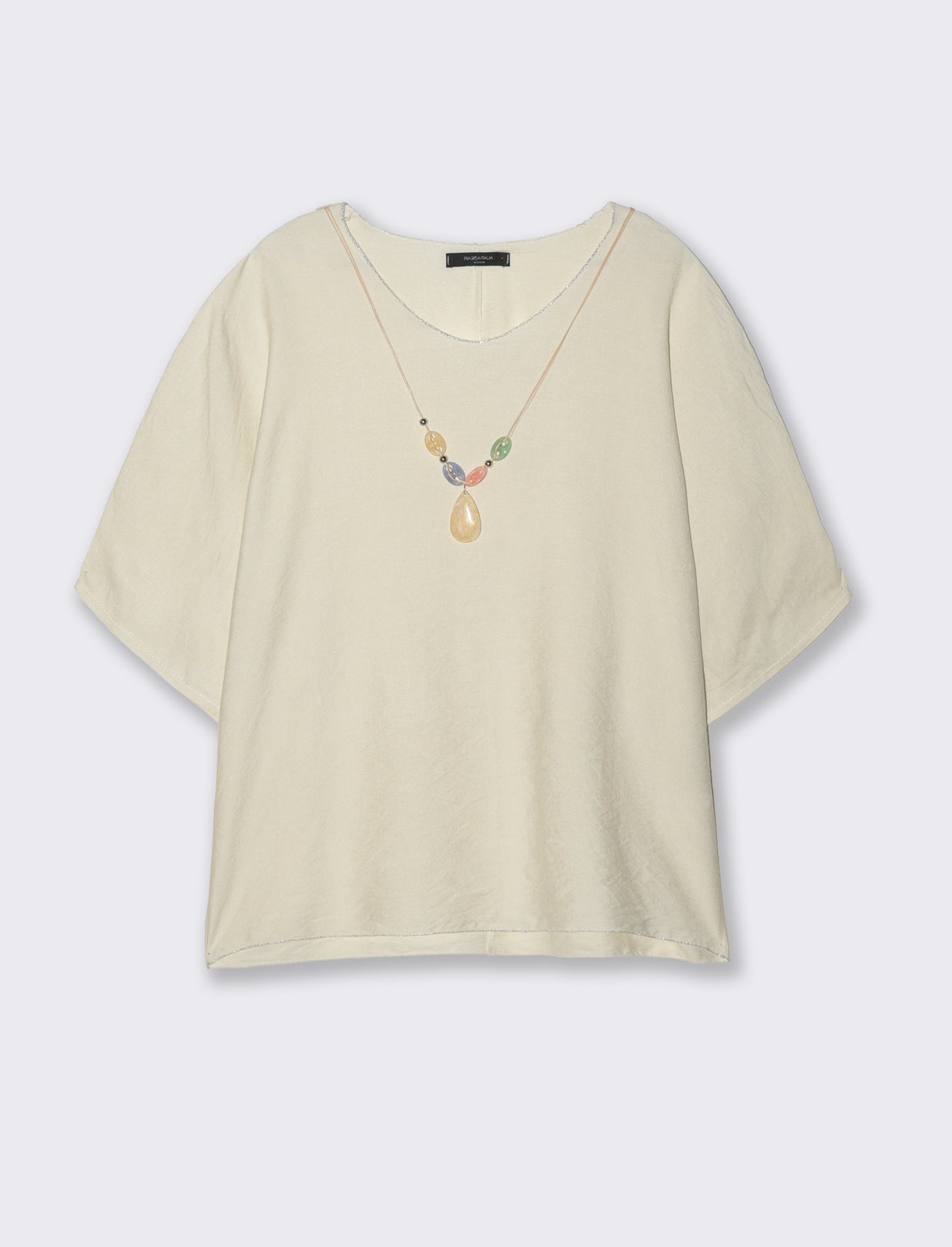 Tshirt over con dettaglio lurex - Bianco gesso