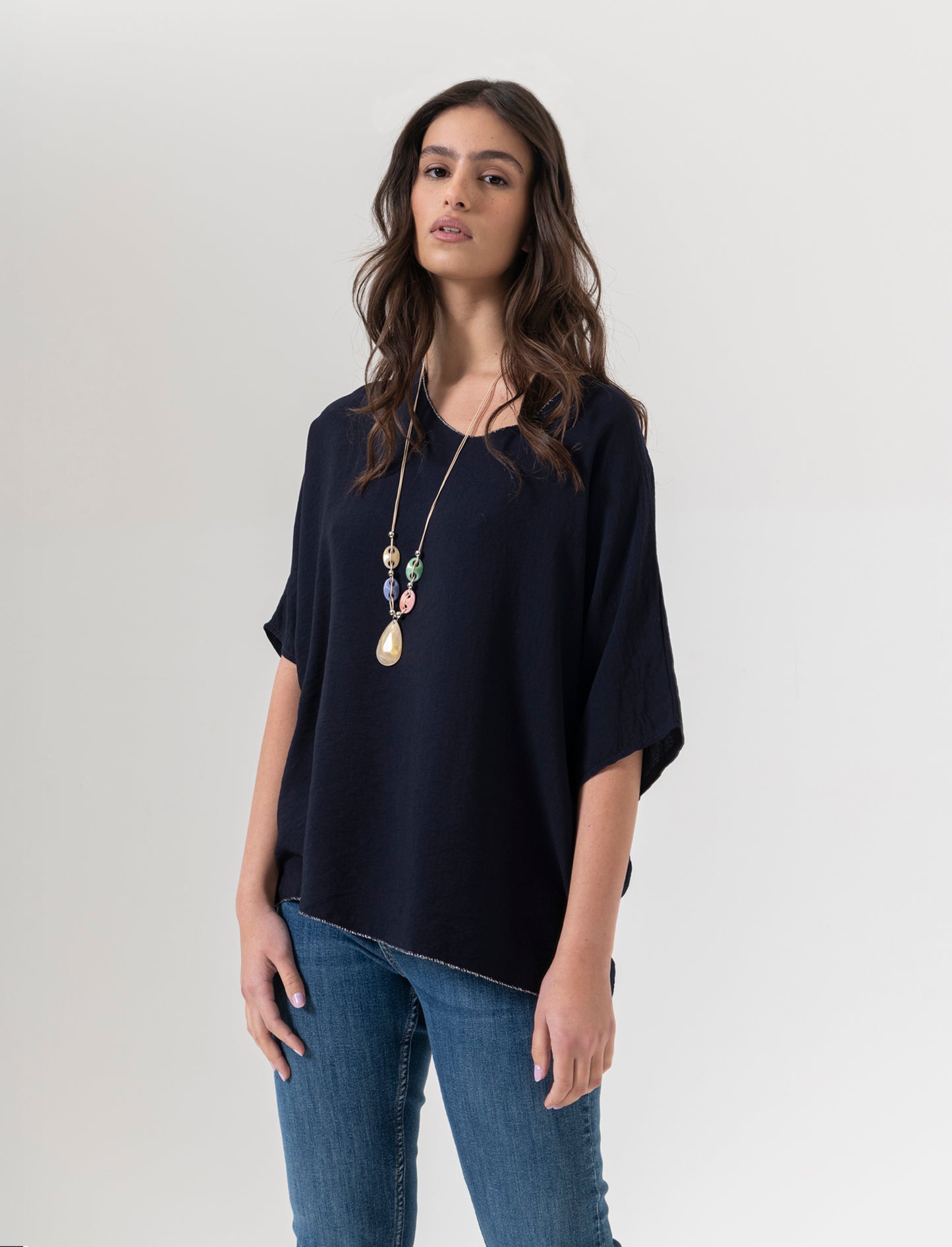 Tshirt over con dettaglio lurex - Blu