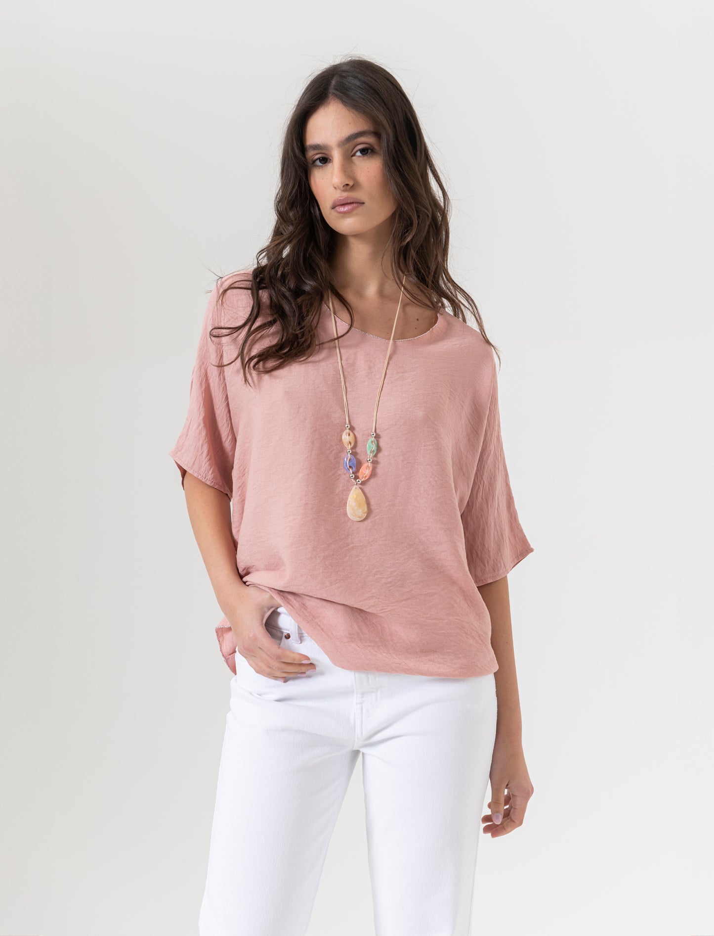 Tshirt over con dettaglio lurex - Rosa