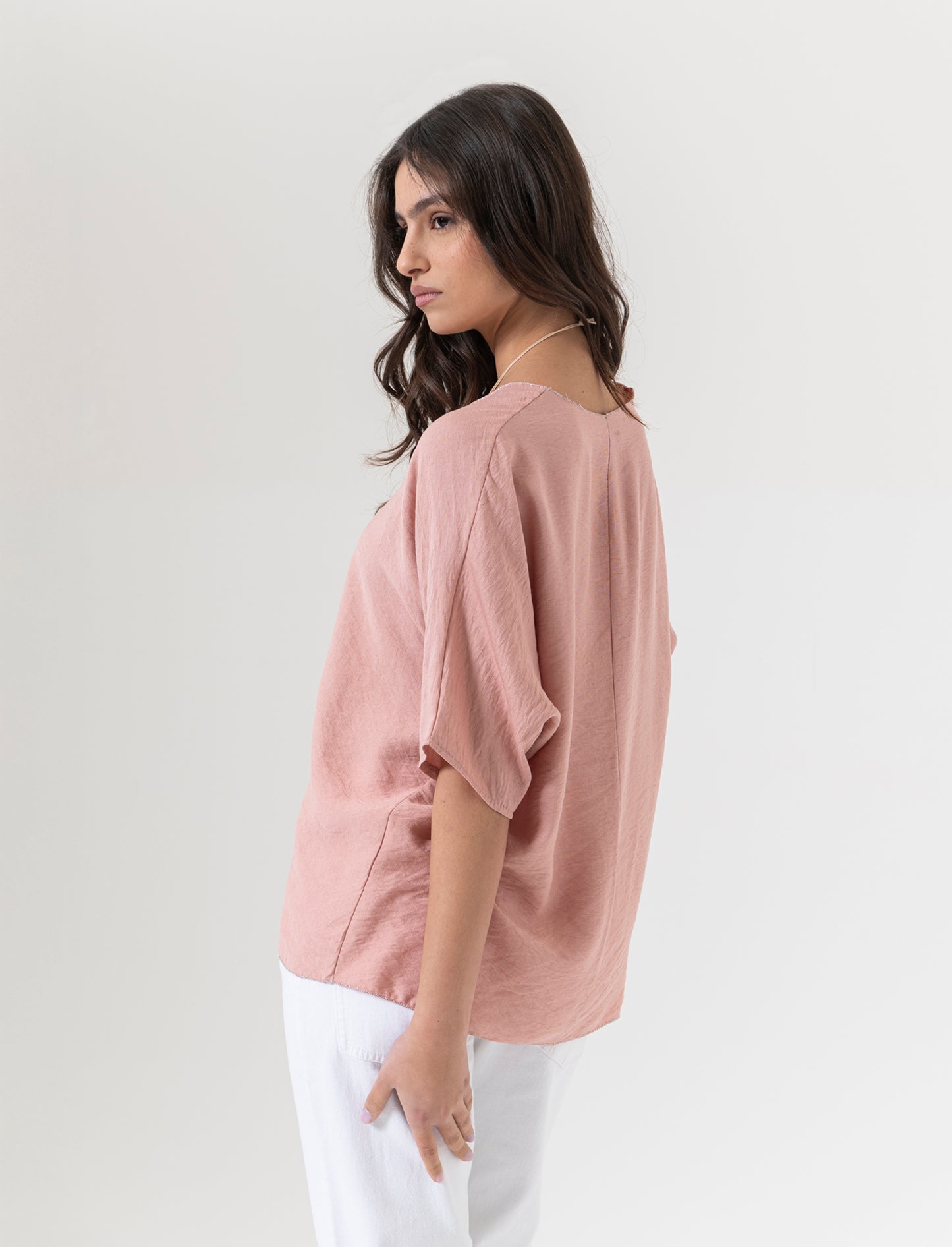 Tshirt over con dettaglio lurex - Rosa