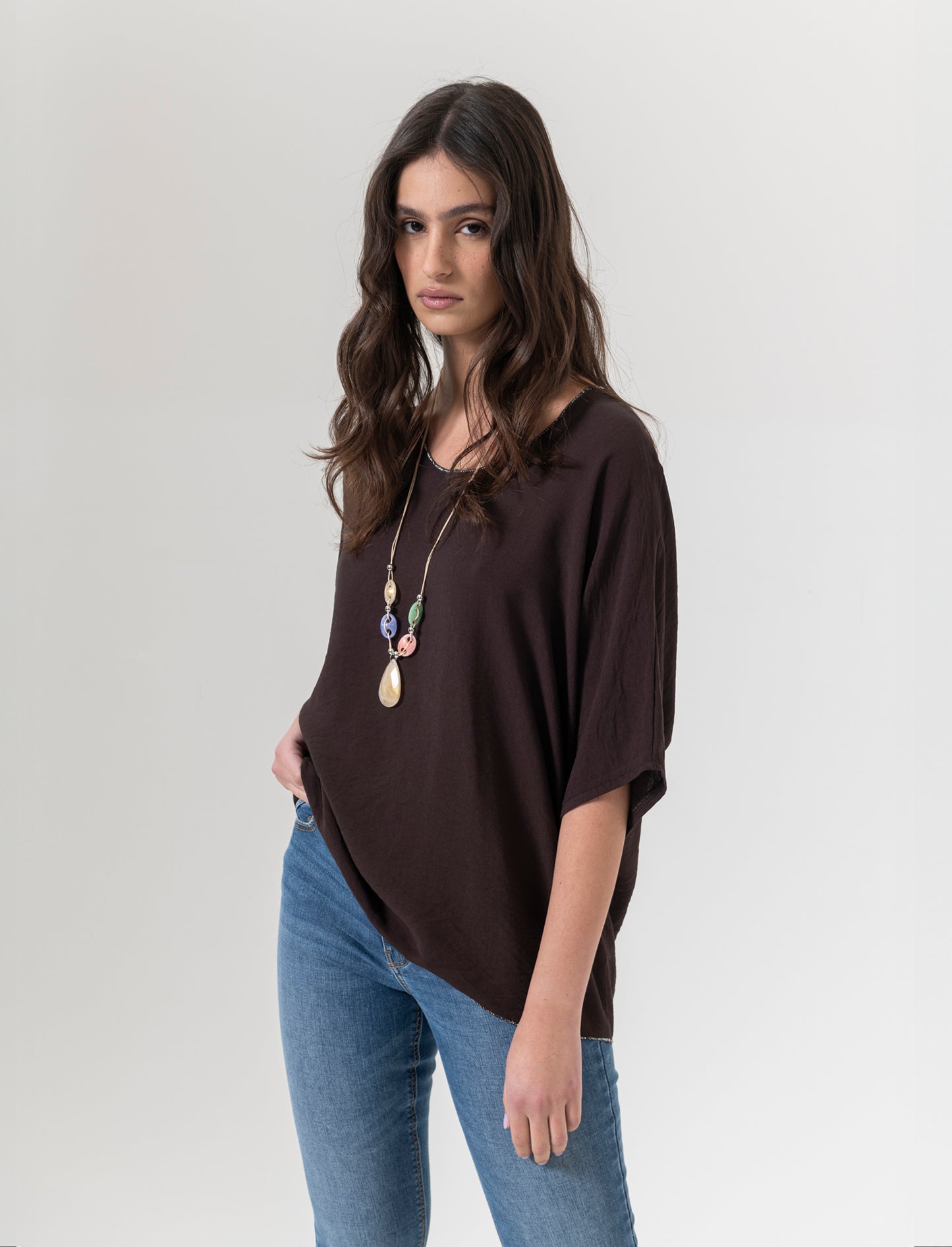 Tshirt over con dettaglio lurex - Moro