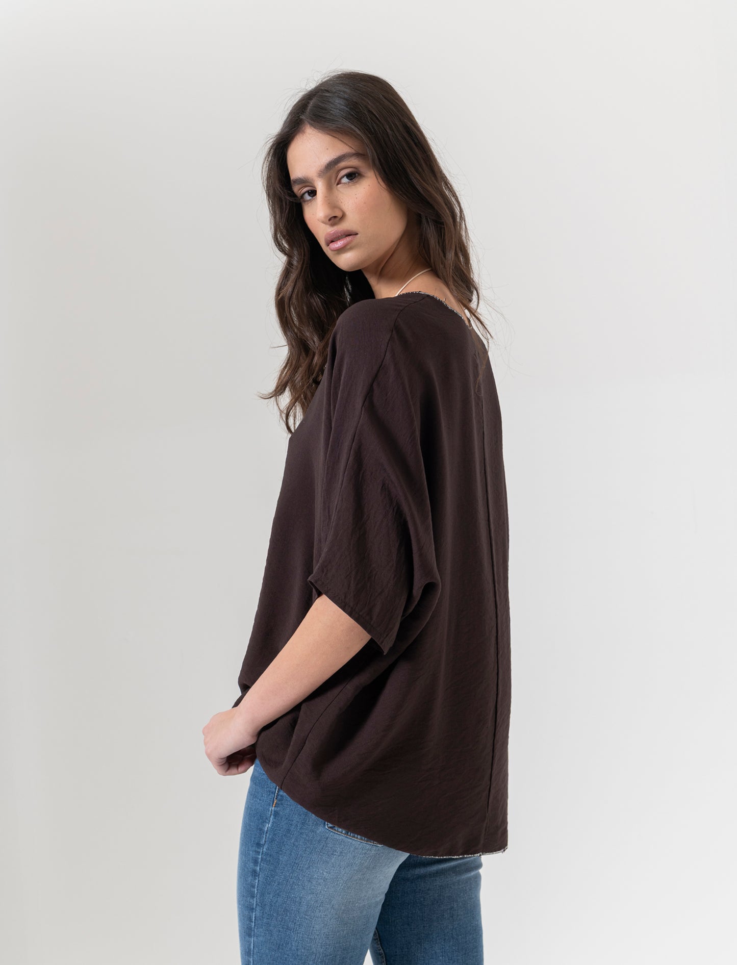Tshirt over con dettaglio lurex - Moro