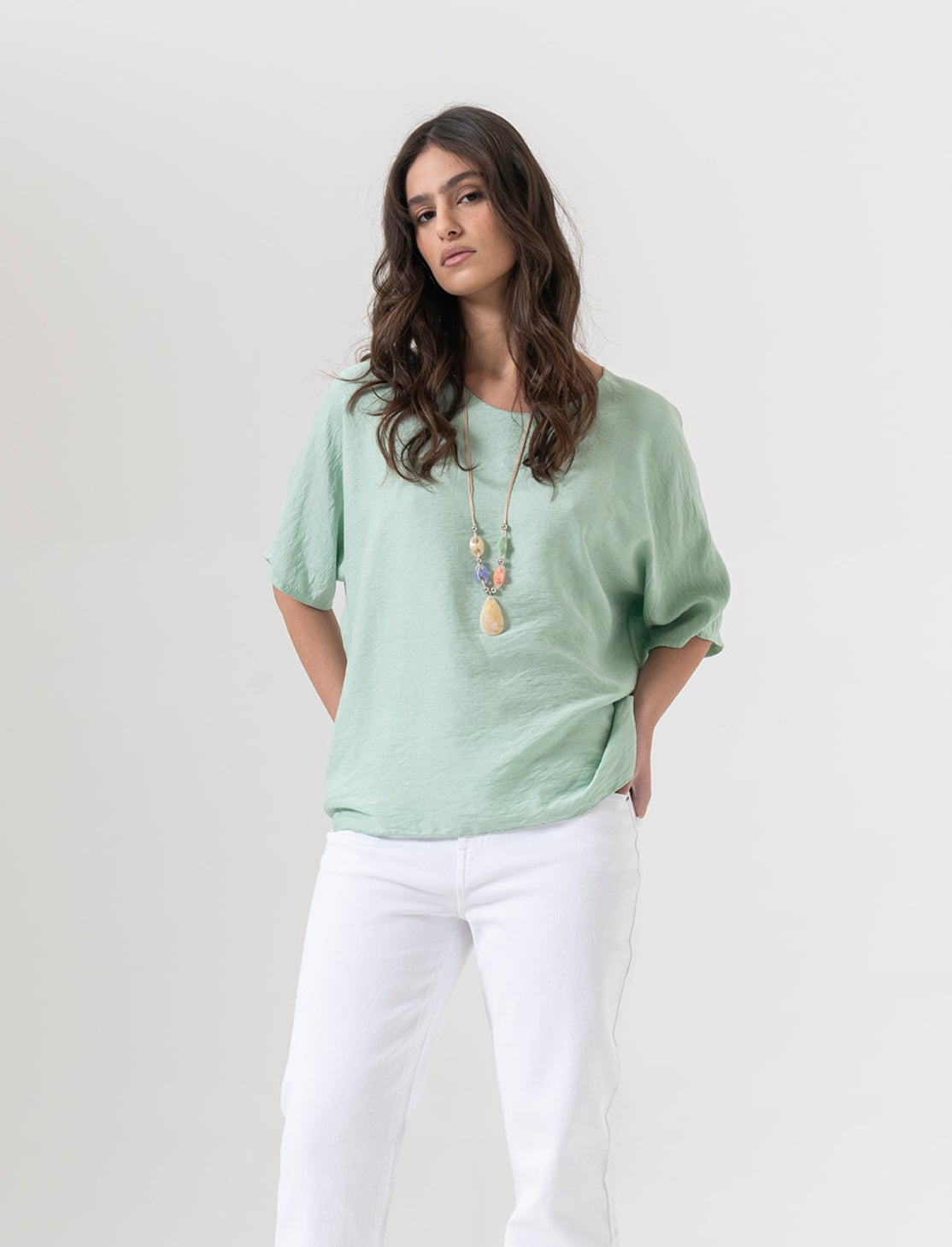 Tshirt over con dettaglio lurex - Verde