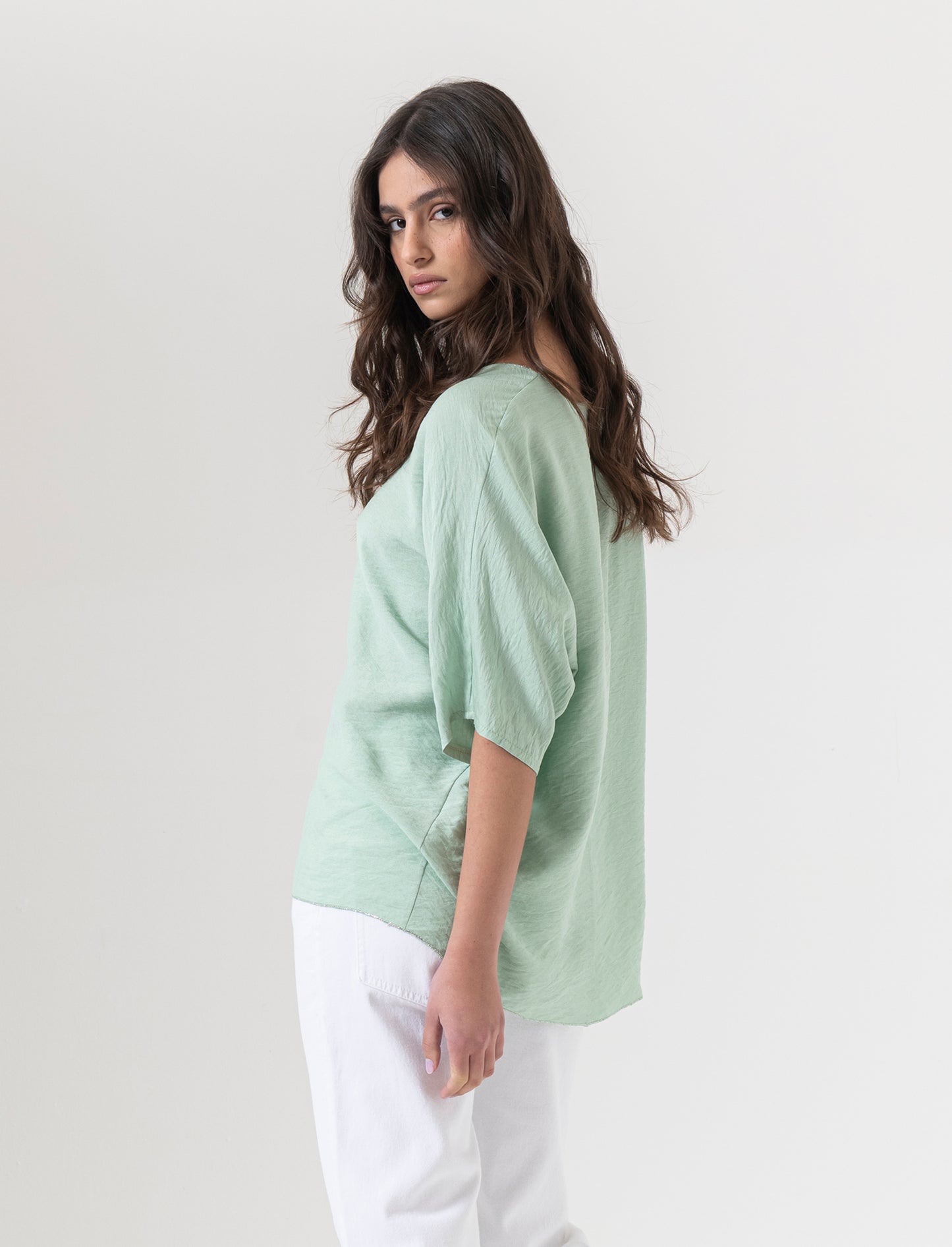 Tshirt over con dettaglio lurex - Verde