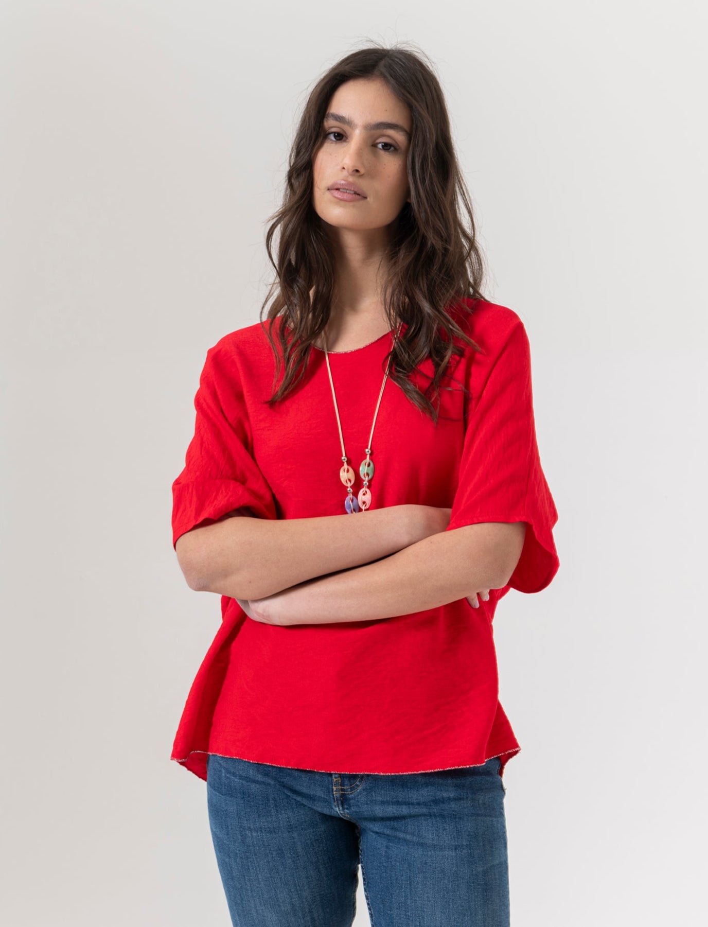 Tshirt over con dettaglio lurex - Rosso