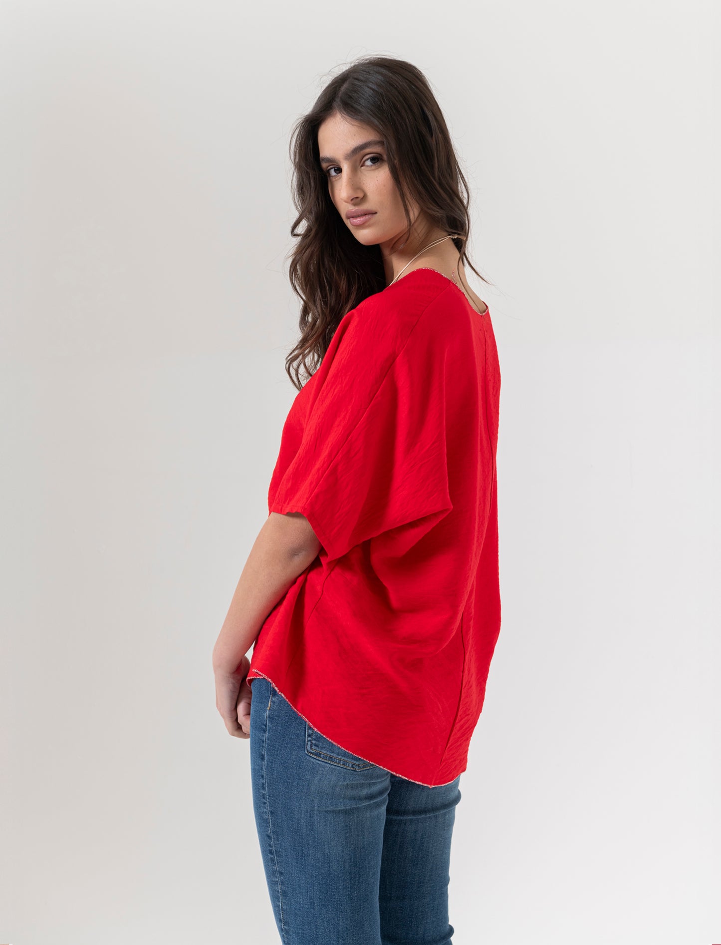 Tshirt over con dettaglio lurex - Rosso
