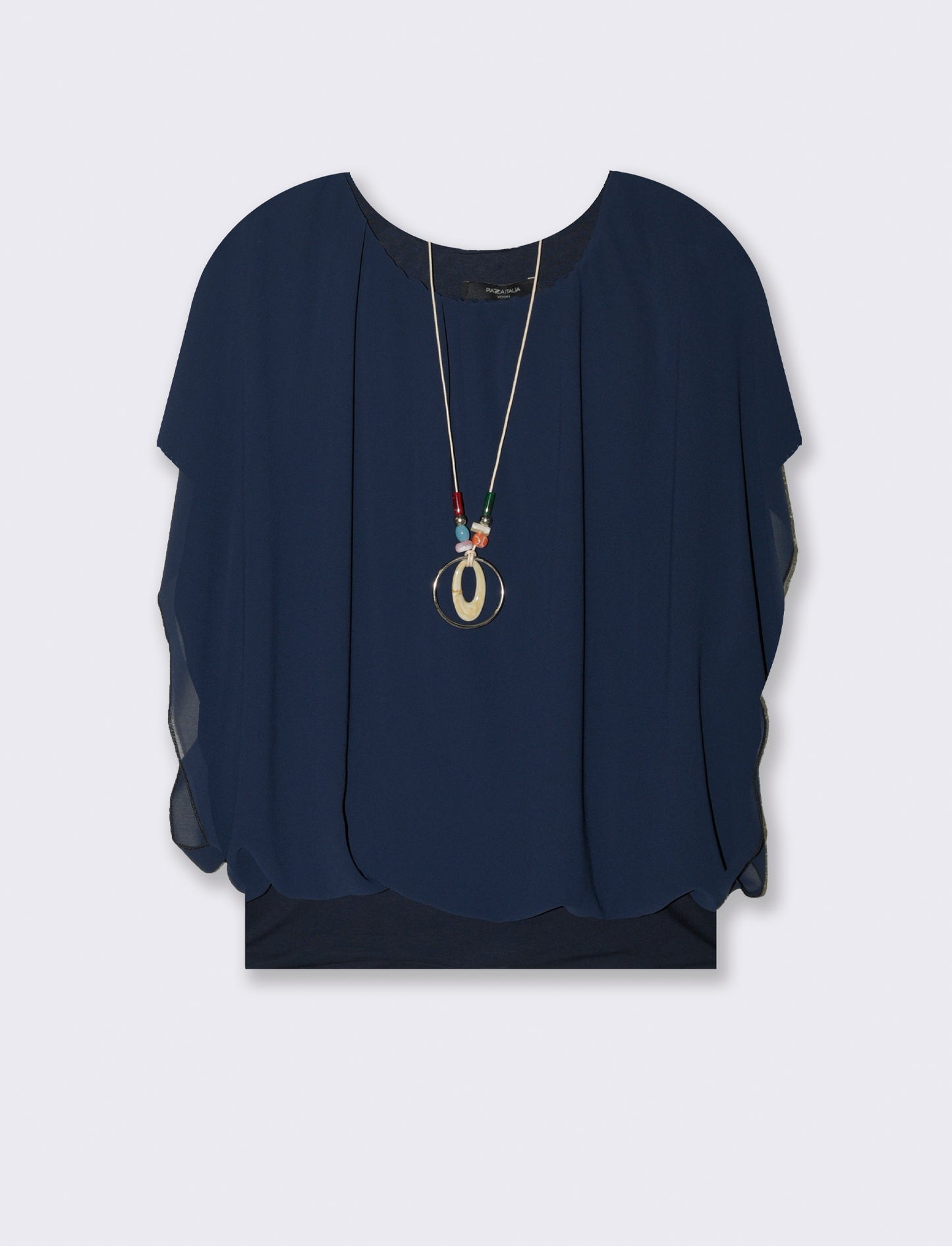 Casacca smanicata in tessuto leggero con collana - Blu