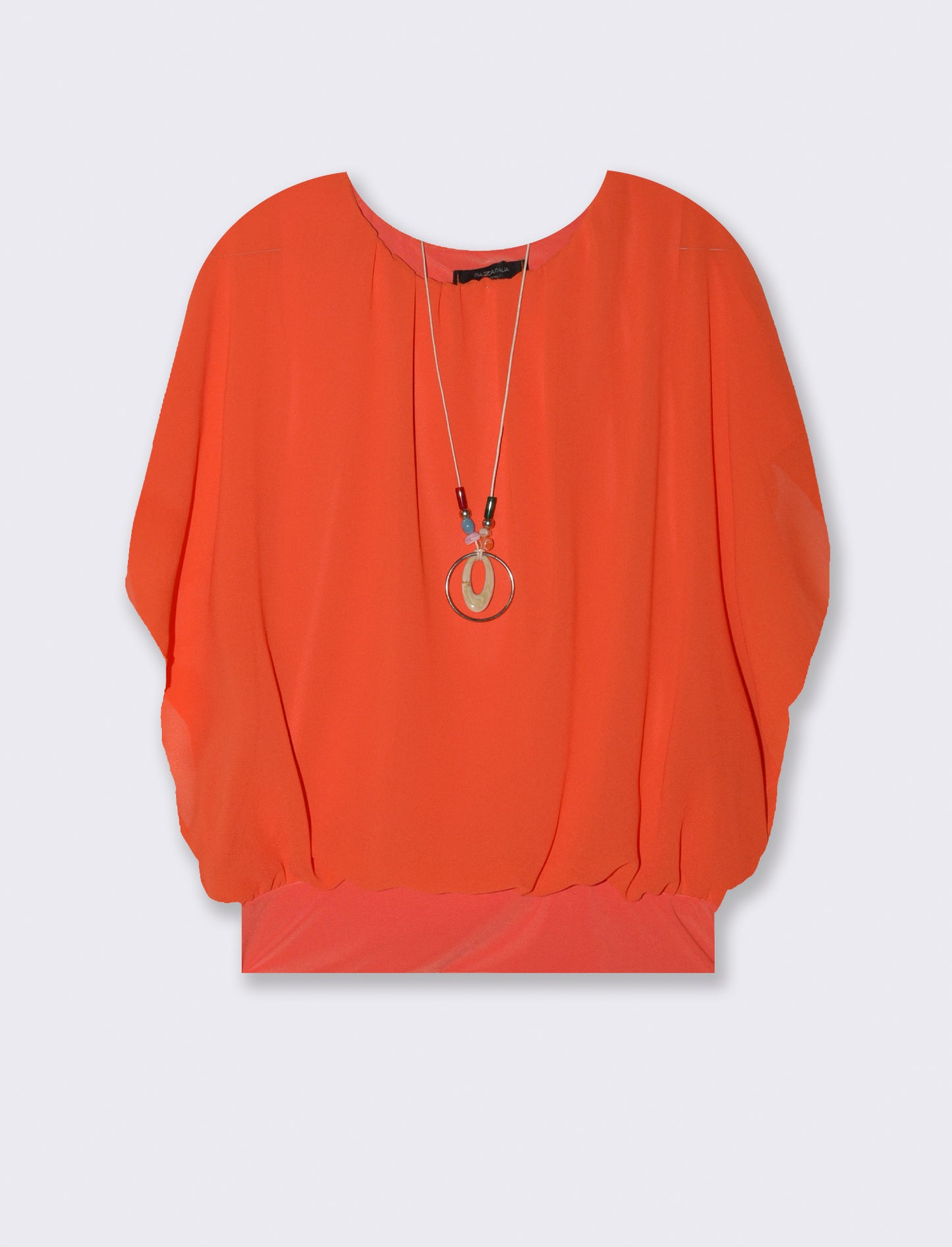 Casacca smanicata in tessuto leggero con collana - Arancio