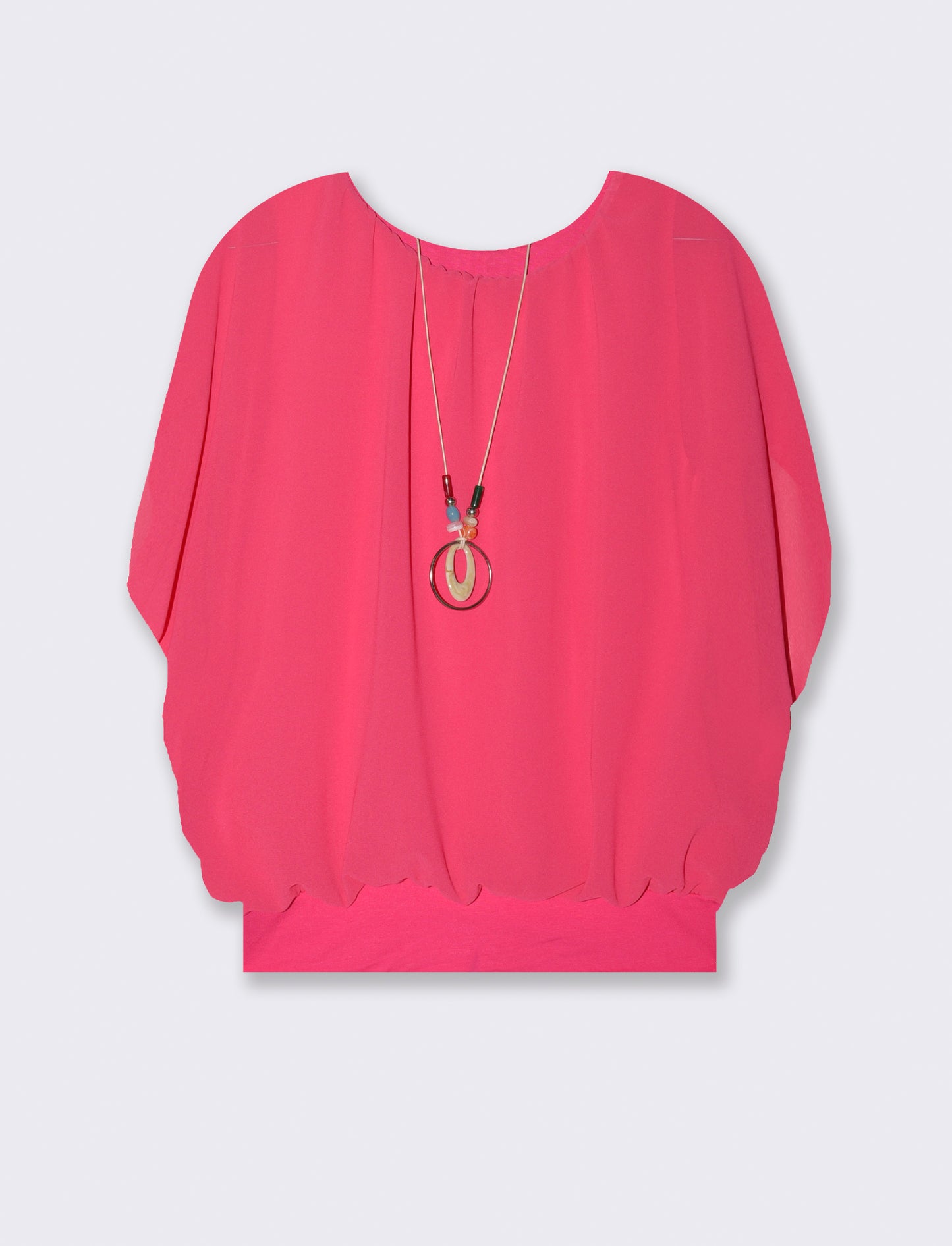 Casacca smanicata in tessuto leggero con collana - Fuxia