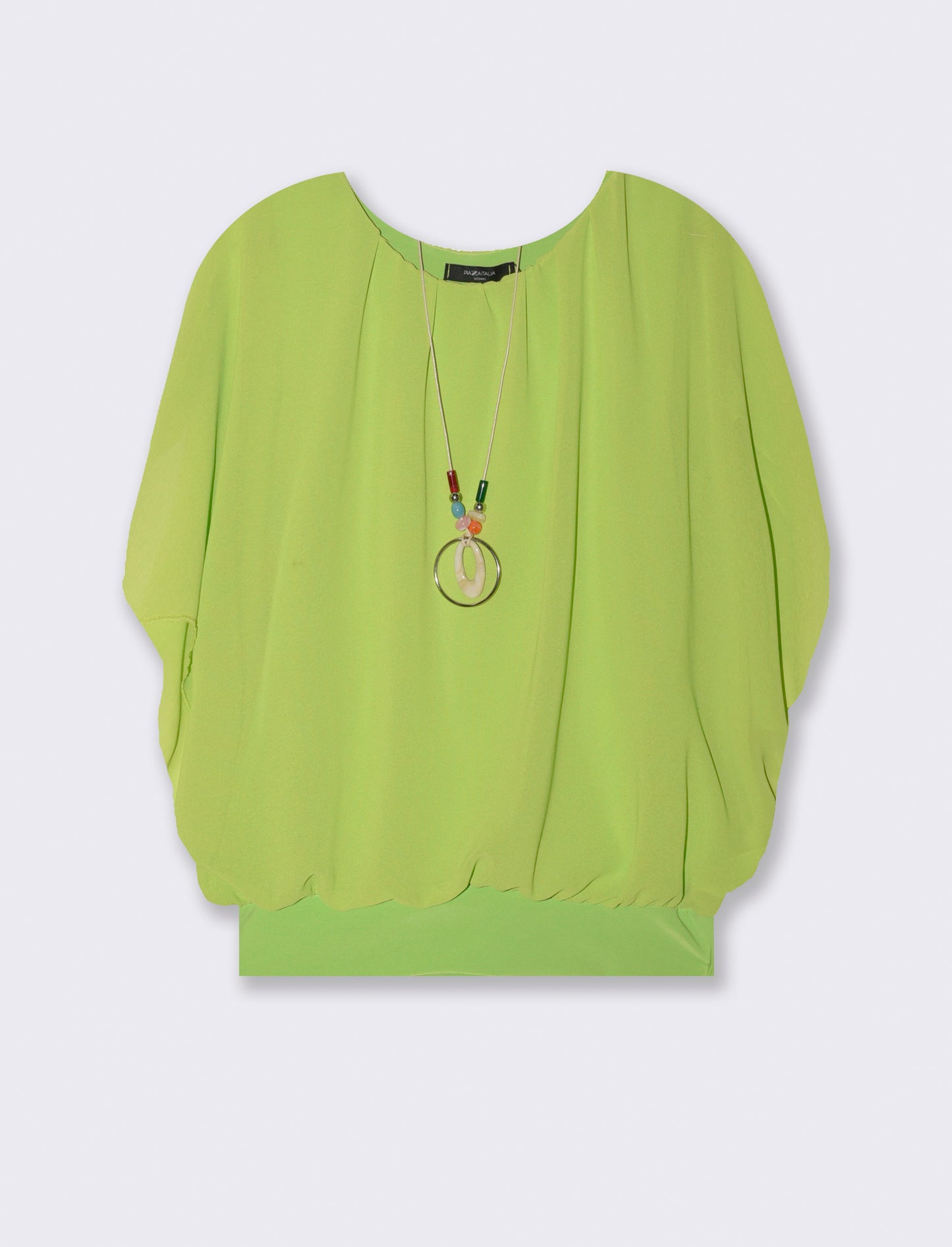Casacca smanicata in tessuto leggero con collana - Verde