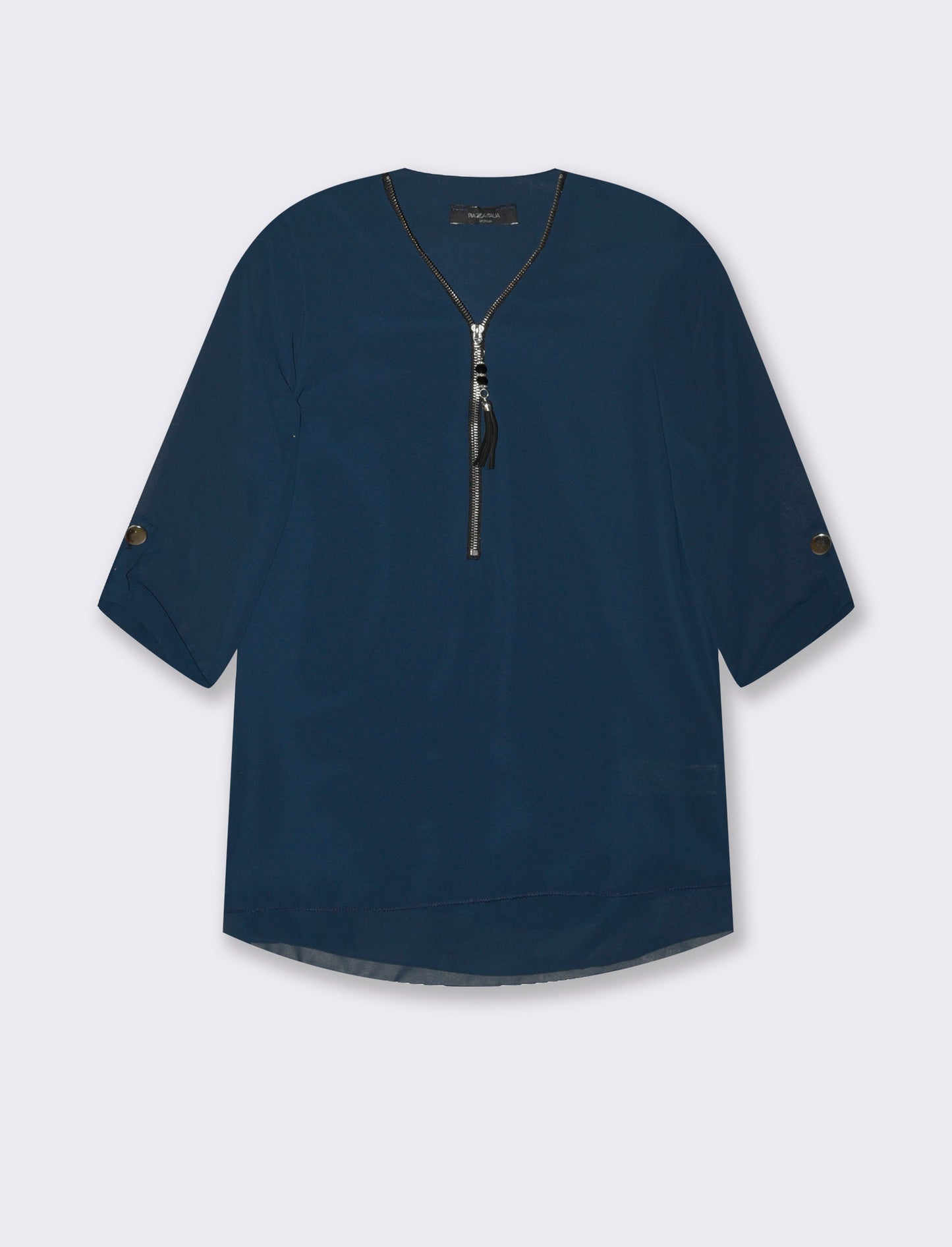 Casacca manica 3/4 con bottone e zip sul davanti. - Blu