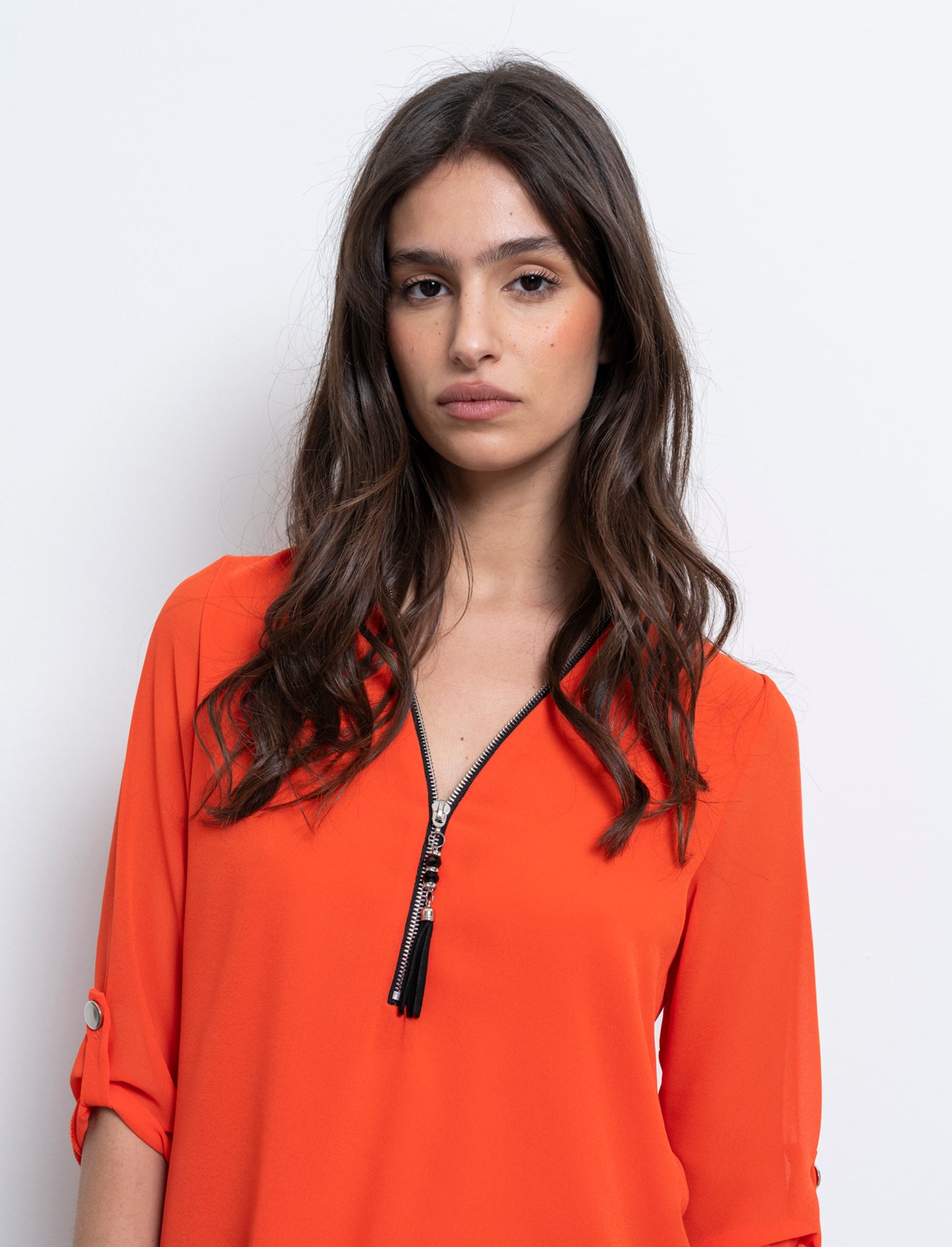 Casacca manica 3/4 con bottone e zip sul davanti. - Arancio