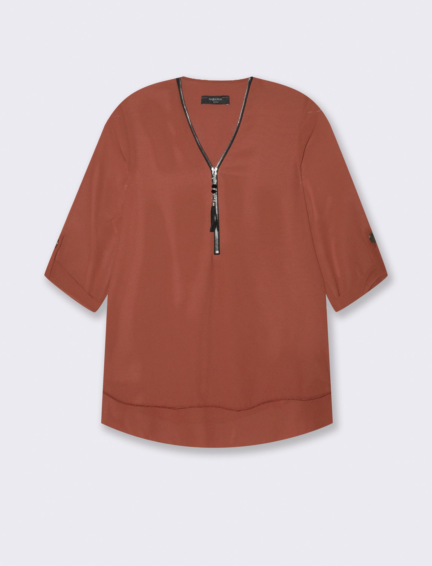 Casacca manica 3/4 con bottone e zip sul davanti. - Marrone tabacco