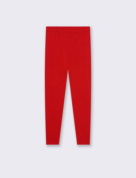 Leggings invernali da bambina in filato elastico. - Rosso
