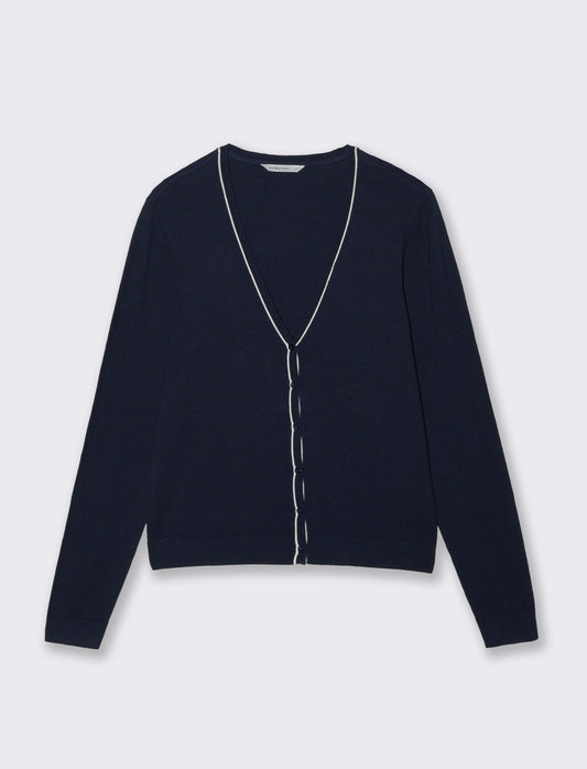 Cardigan manica lunga con scollo a V - Blu