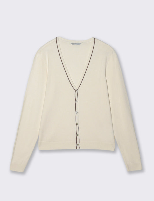 Cardigan manica lunga con scollo a V - Avorio
