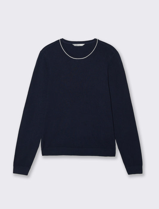 Pullover manica lunga con collo costina - Blu