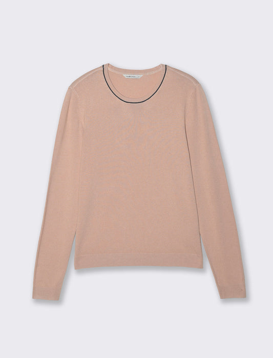 Pullover manica lunga con collo costina - Rosa chiaro
